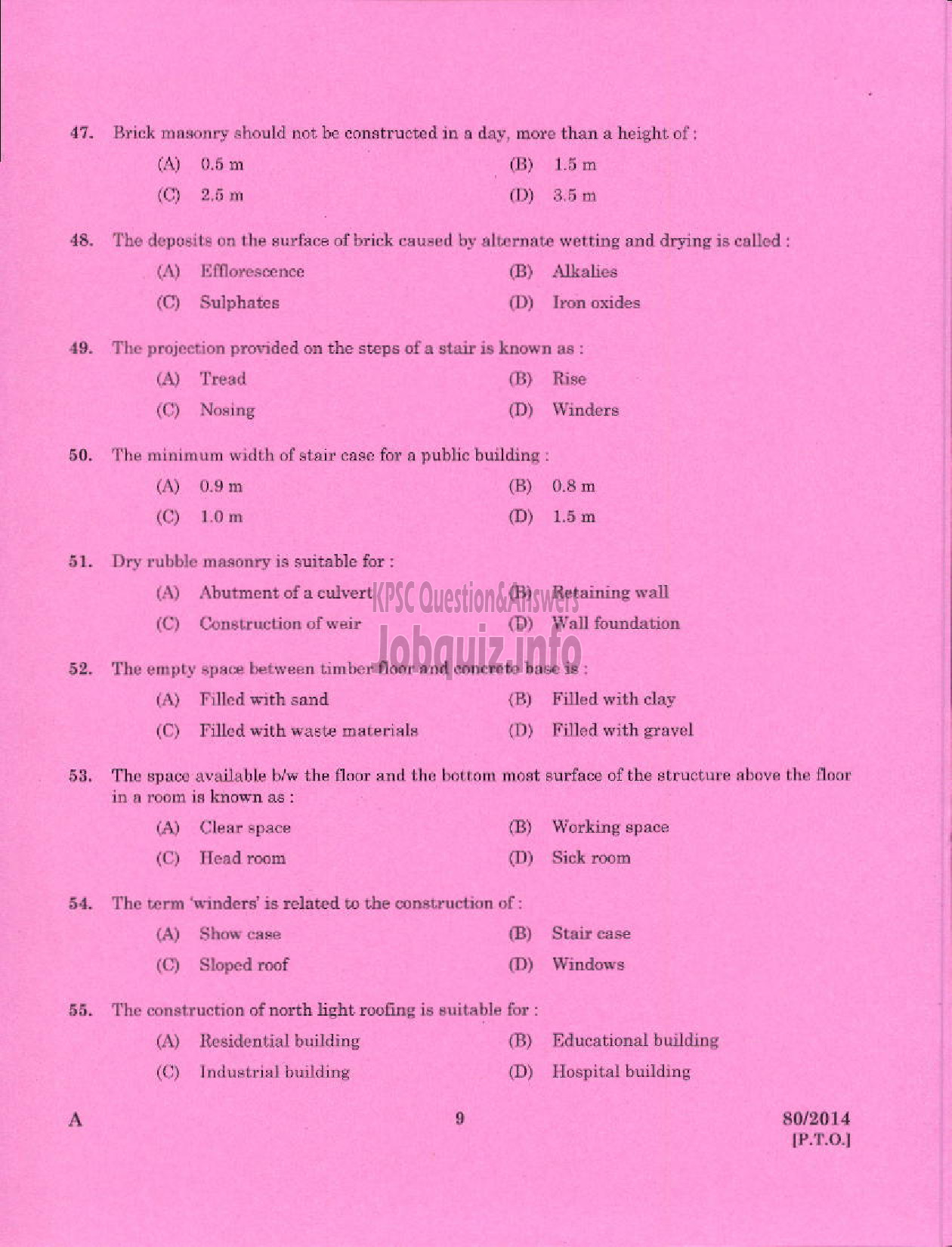 Kerala PSC Question Paper - DRAFTSMAN GRADE I KERALA PORT DEPARTMENT HYDROGRAPHIC SURVEY WING-7