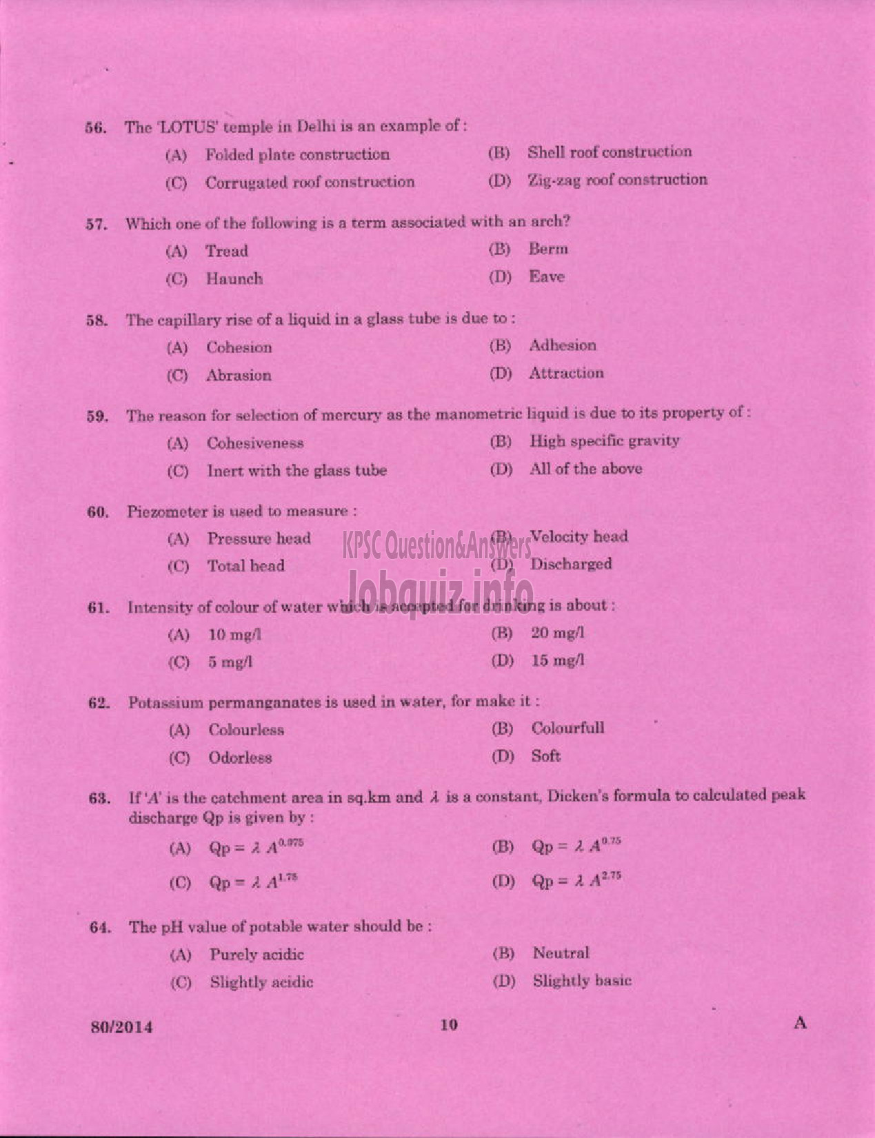 Kerala PSC Question Paper - DRAFTSMAN GRADE I KERALA PORT DEPARTMENT HYDROGRAPHIC SURVEY WING-8