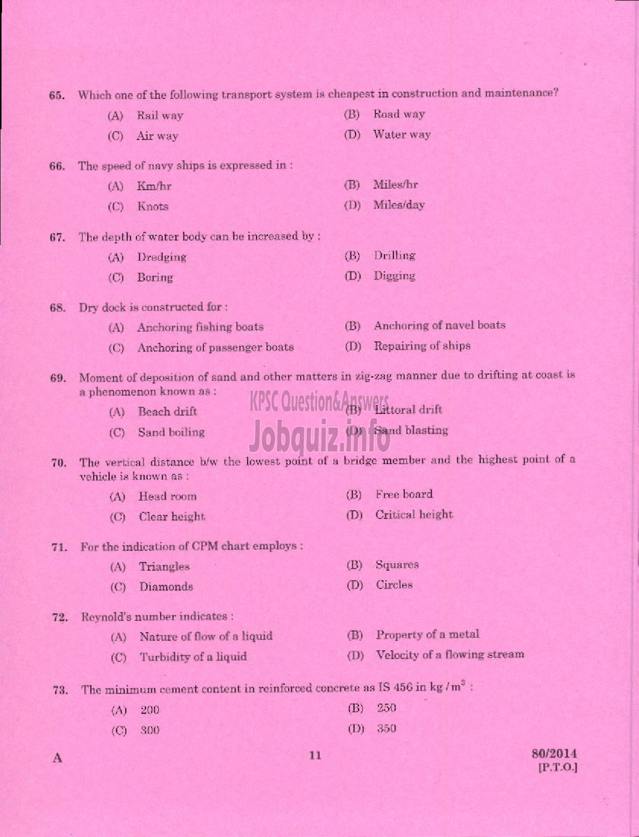 Kerala PSC Question Paper - DRAFTSMAN GRADE I KERALA PORT DEPARTMENT HYDROGRAPHIC SURVEY WING-9