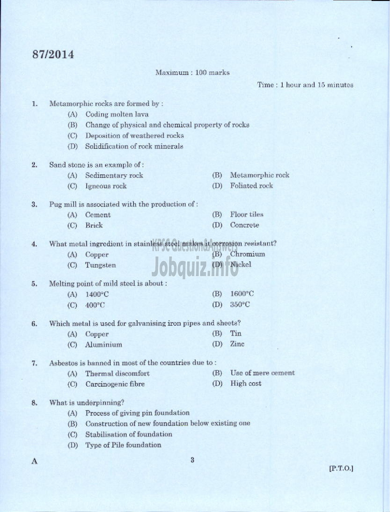 Kerala PSC Question Paper - DRAFTSMAN GRADE I KERALA STATE HOUSING BOARD-1