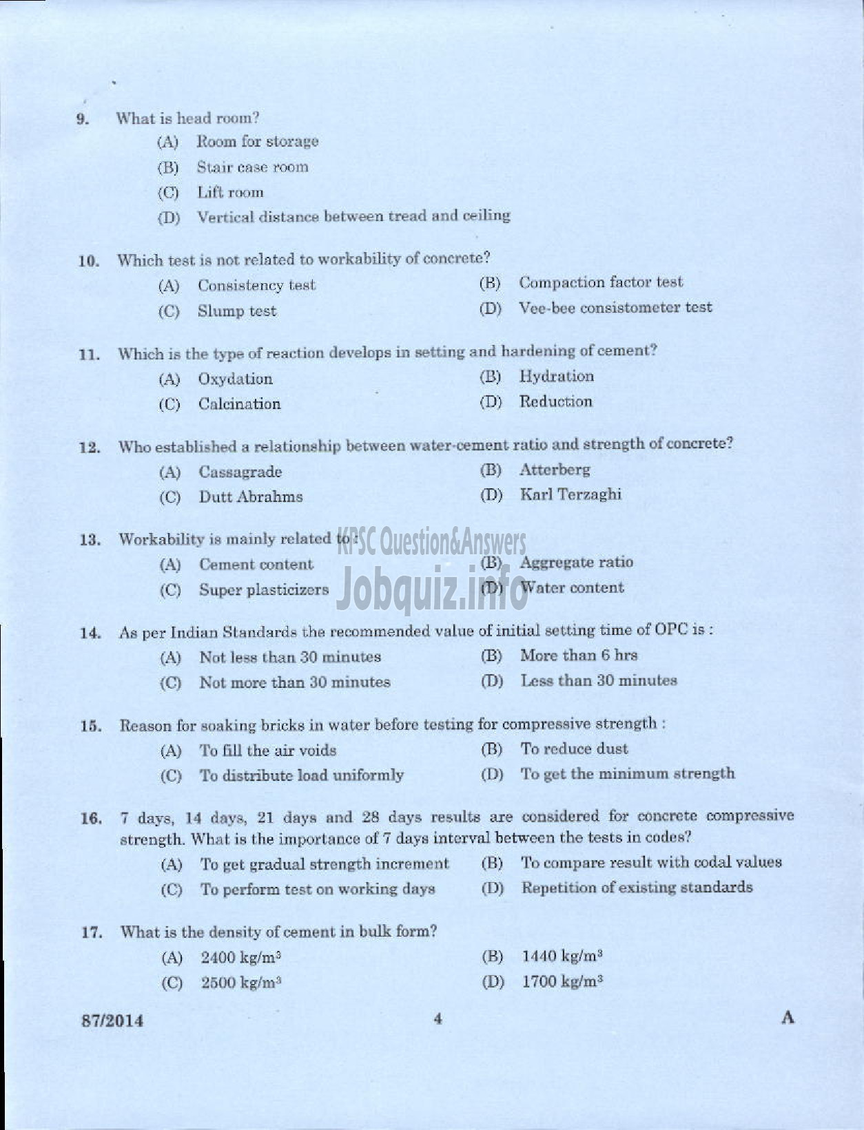 Kerala PSC Question Paper - DRAFTSMAN GRADE I KERALA STATE HOUSING BOARD-2