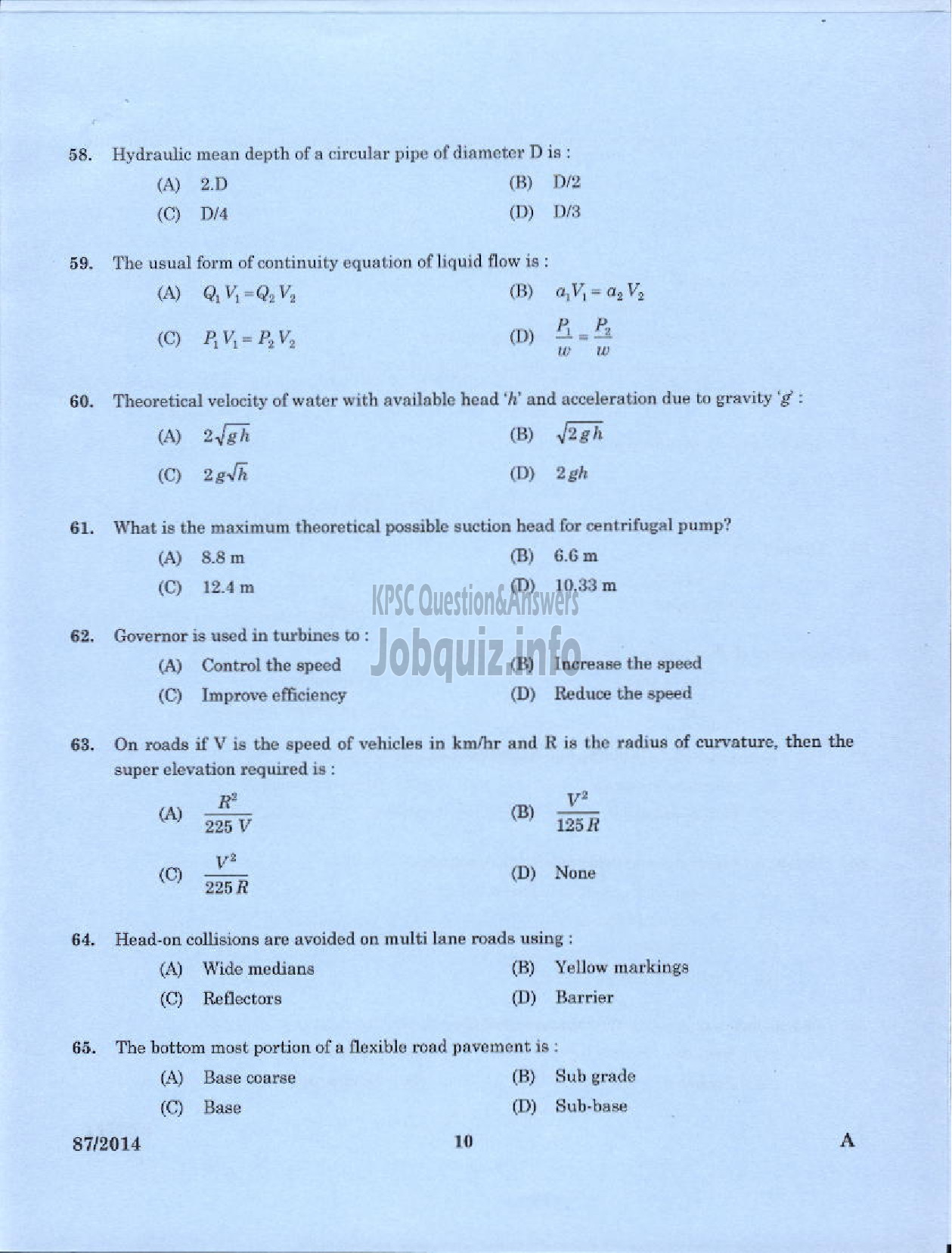 Kerala PSC Question Paper - DRAFTSMAN GRADE I KERALA STATE HOUSING BOARD-6