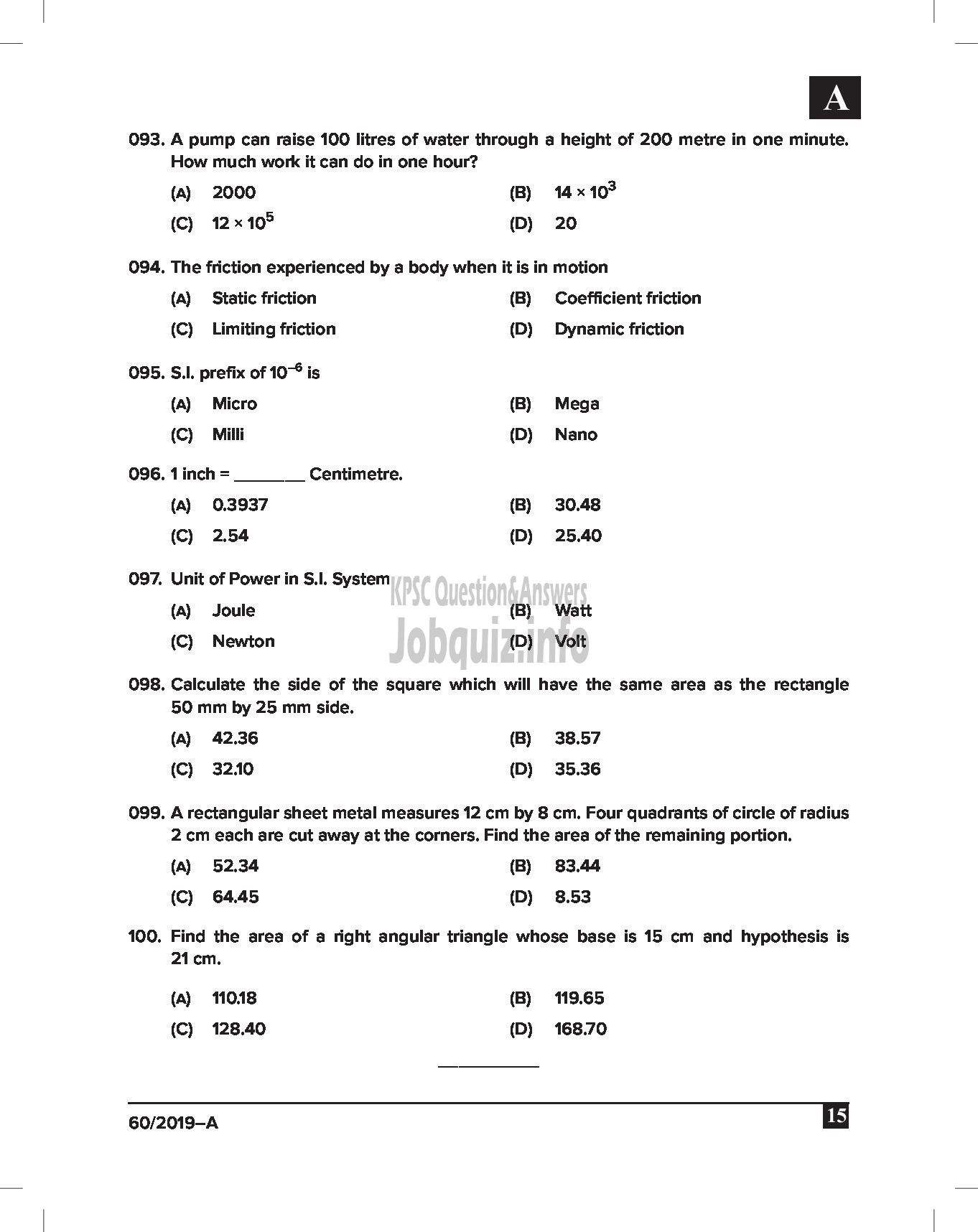 Kerala PSC Question Paper - DRAFTSMAN GR III CIVIL English -15