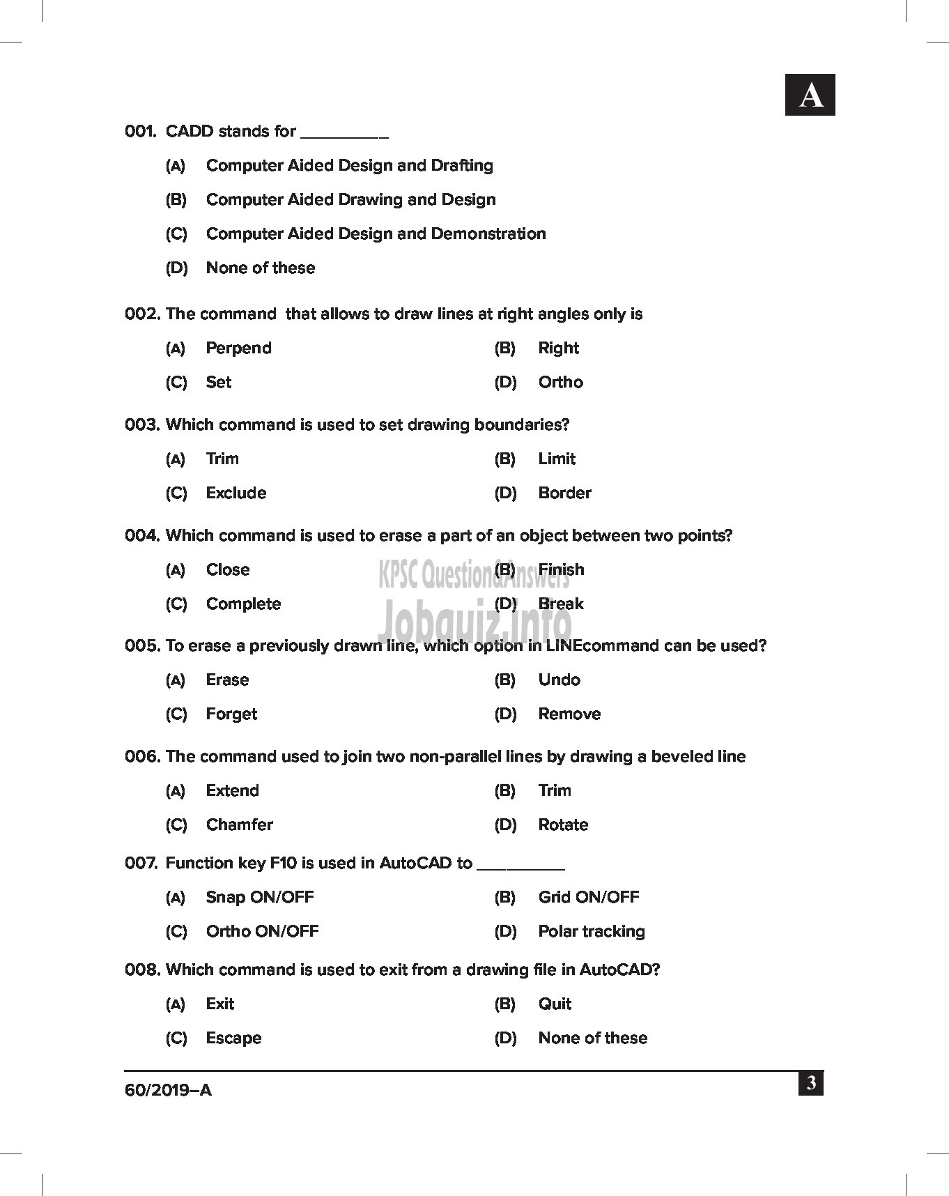 Kerala PSC Question Paper - DRAFTSMAN GR III CIVIL English -3