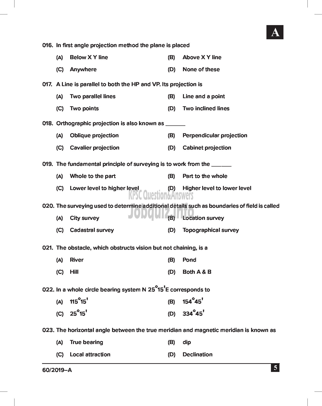 Kerala PSC Question Paper - DRAFTSMAN GR III CIVIL English -5