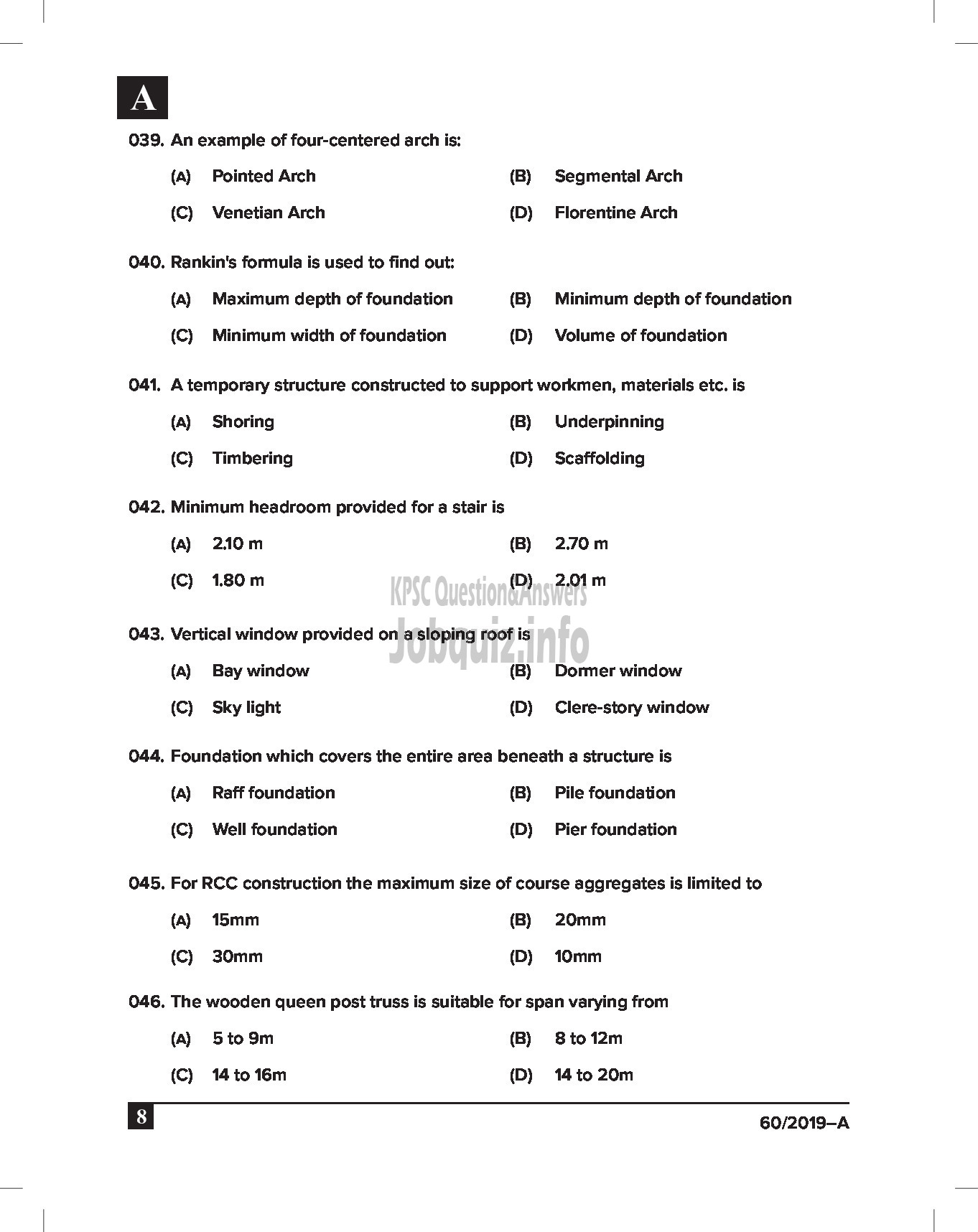 Kerala PSC Question Paper - DRAFTSMAN GR III CIVIL English -8