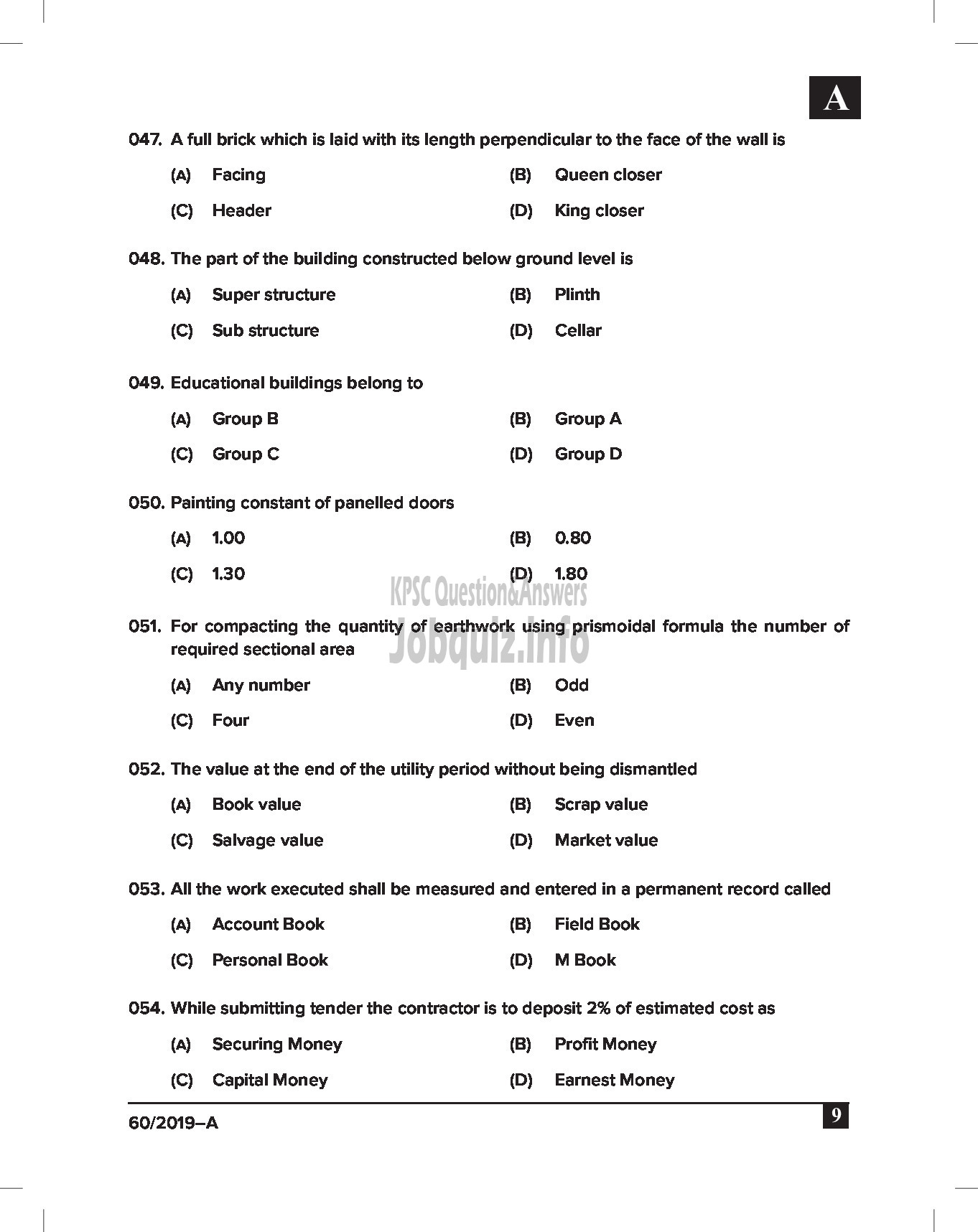 Kerala PSC Question Paper - DRAFTSMAN GR III CIVIL English -9