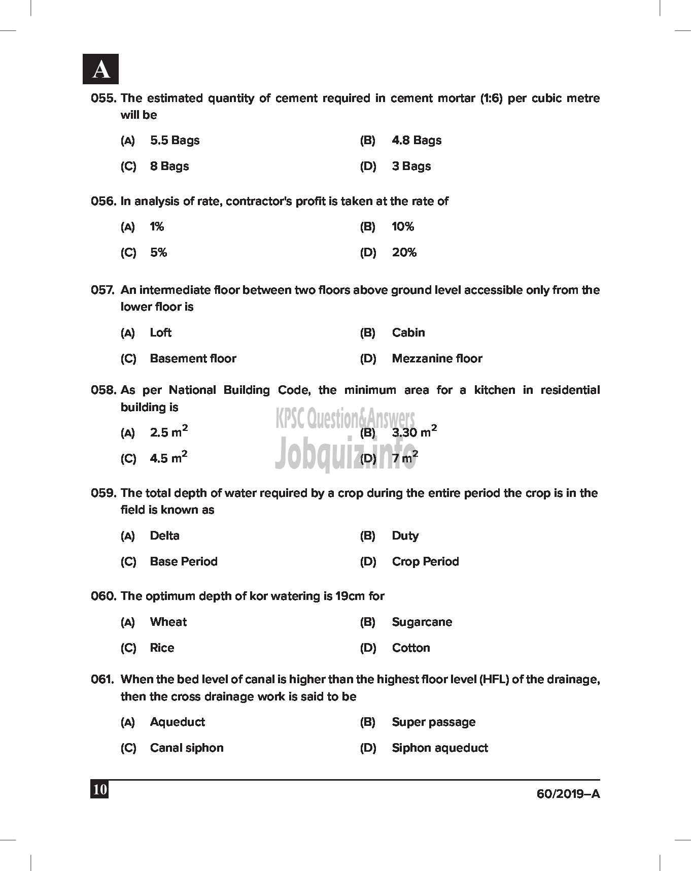 Kerala PSC Question Paper - DRAFTSMAN GR III CIVIL English -10