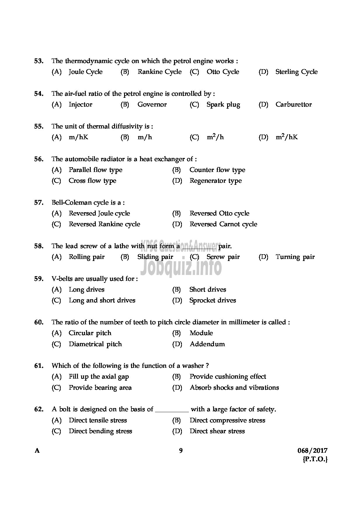 Kerala PSC Question Paper - DRAFTSMAN GR.II FACTORIES AND BOILERS QUESTION PAPER-8