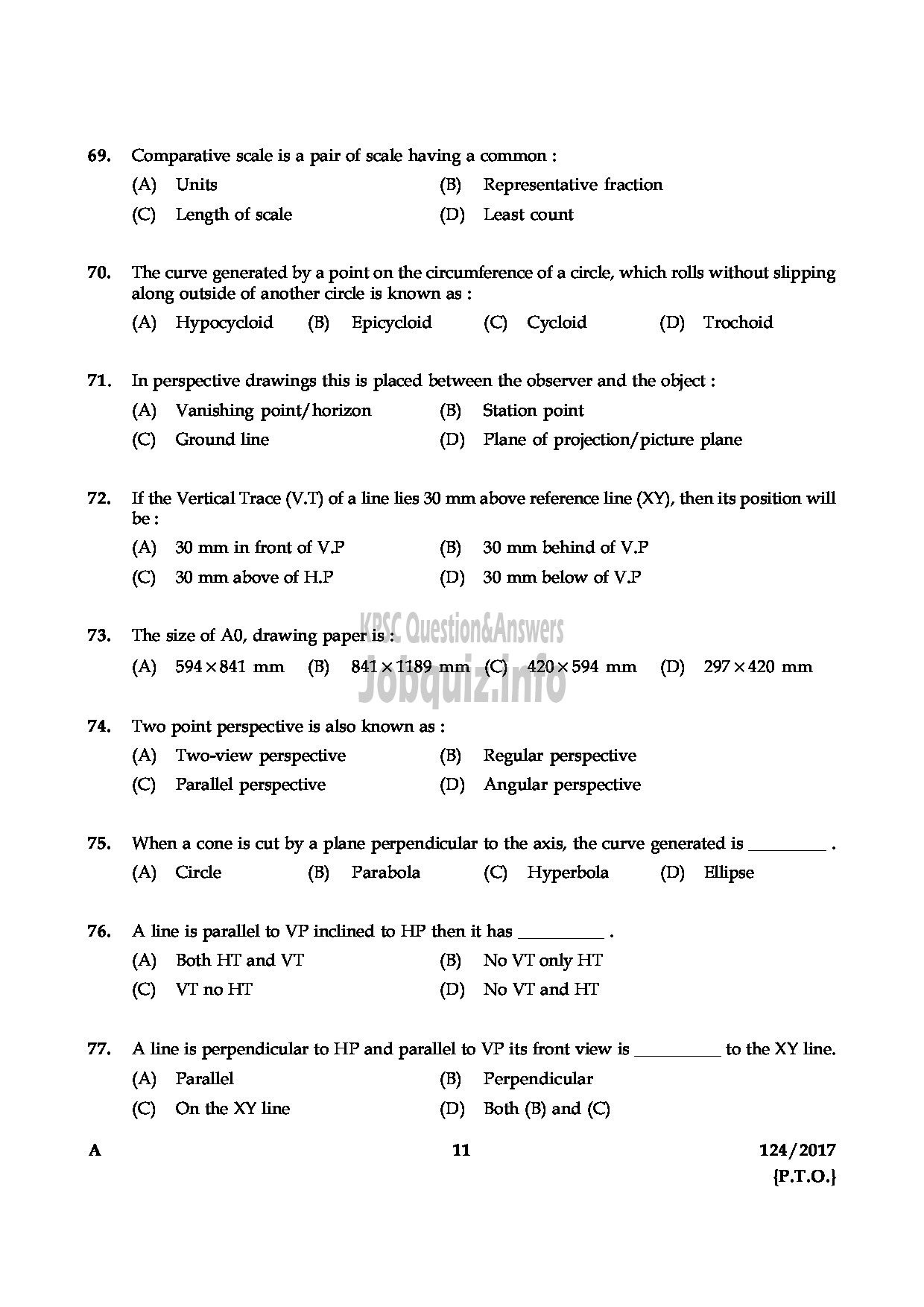 Kerala PSC Question Paper - DRAFTSMAN GR II GROUND WATER-11