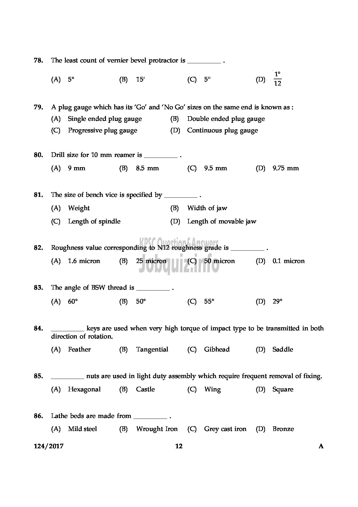 Kerala PSC Question Paper - DRAFTSMAN GR II GROUND WATER-12