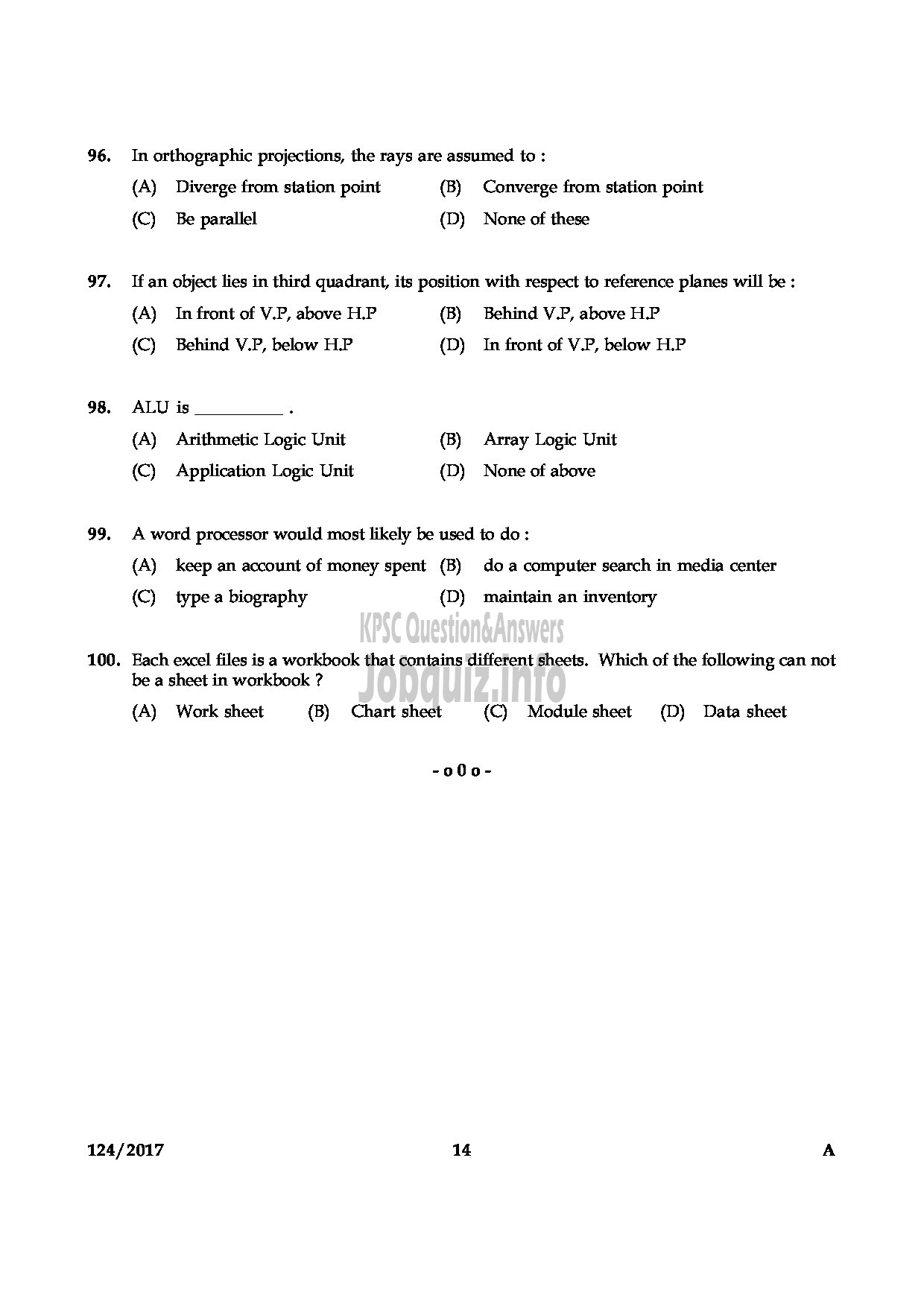 Kerala PSC Question Paper - DRAFTSMAN GR II GROUND WATER-14