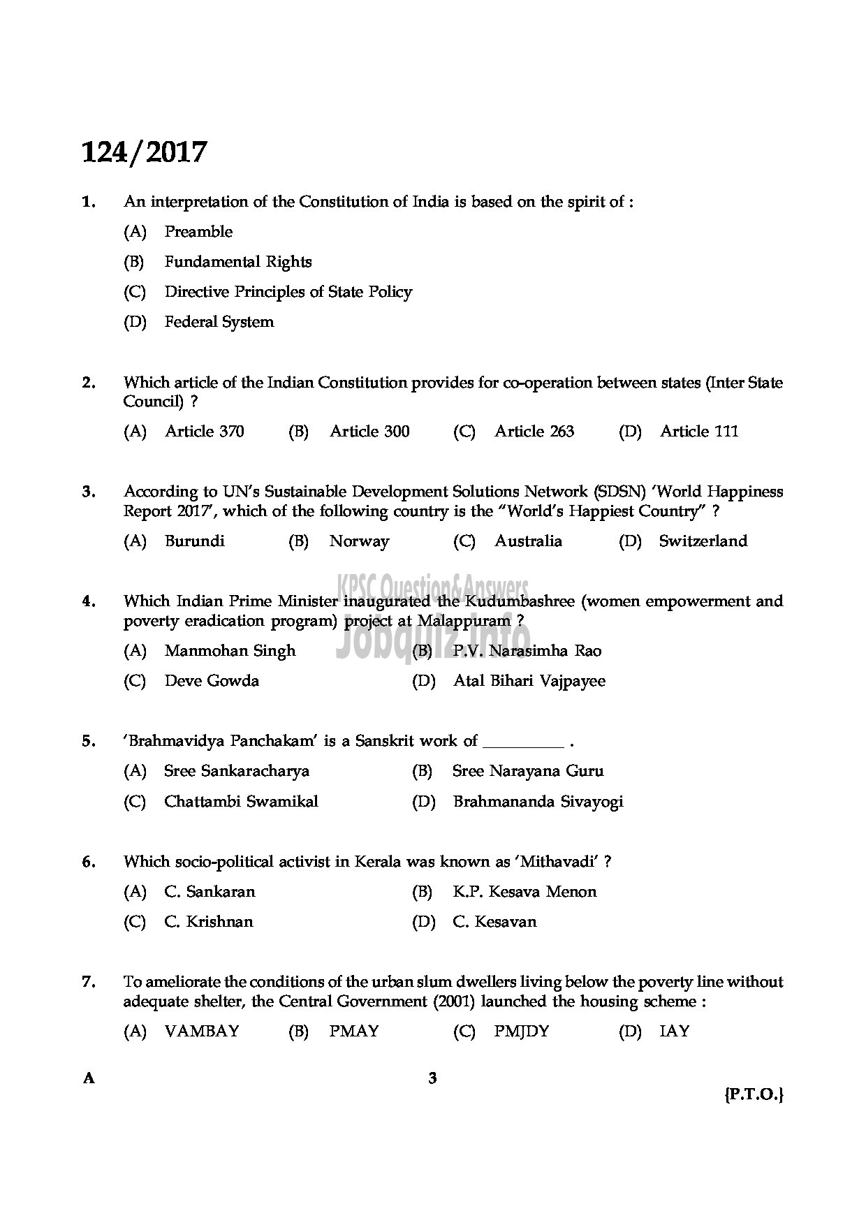 Kerala PSC Question Paper - DRAFTSMAN GR II GROUND WATER-3