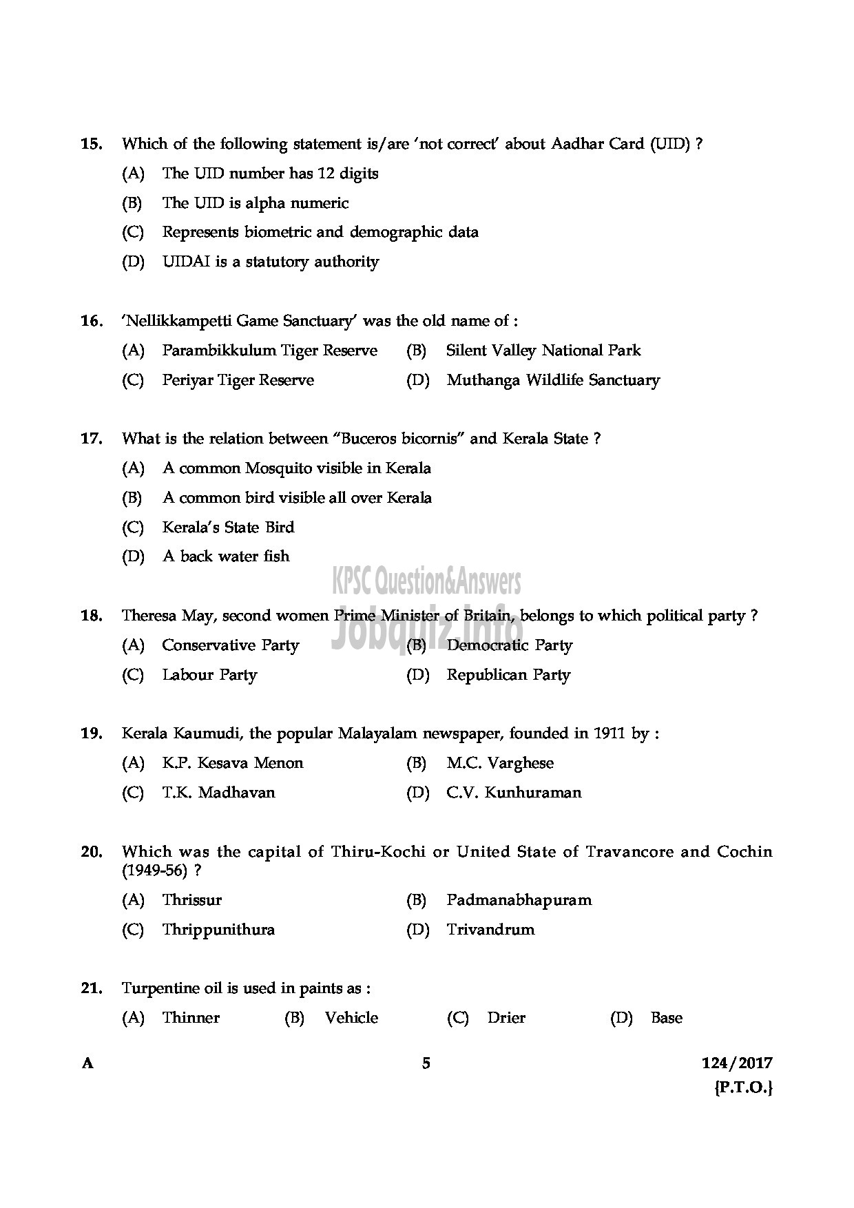 Kerala PSC Question Paper - DRAFTSMAN GR II GROUND WATER-5