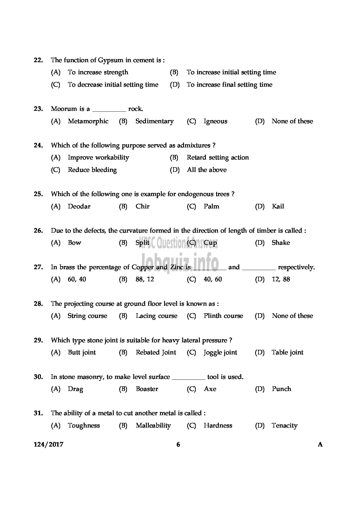 Kerala PSC Question Paper - DRAFTSMAN GR II GROUND WATER-6