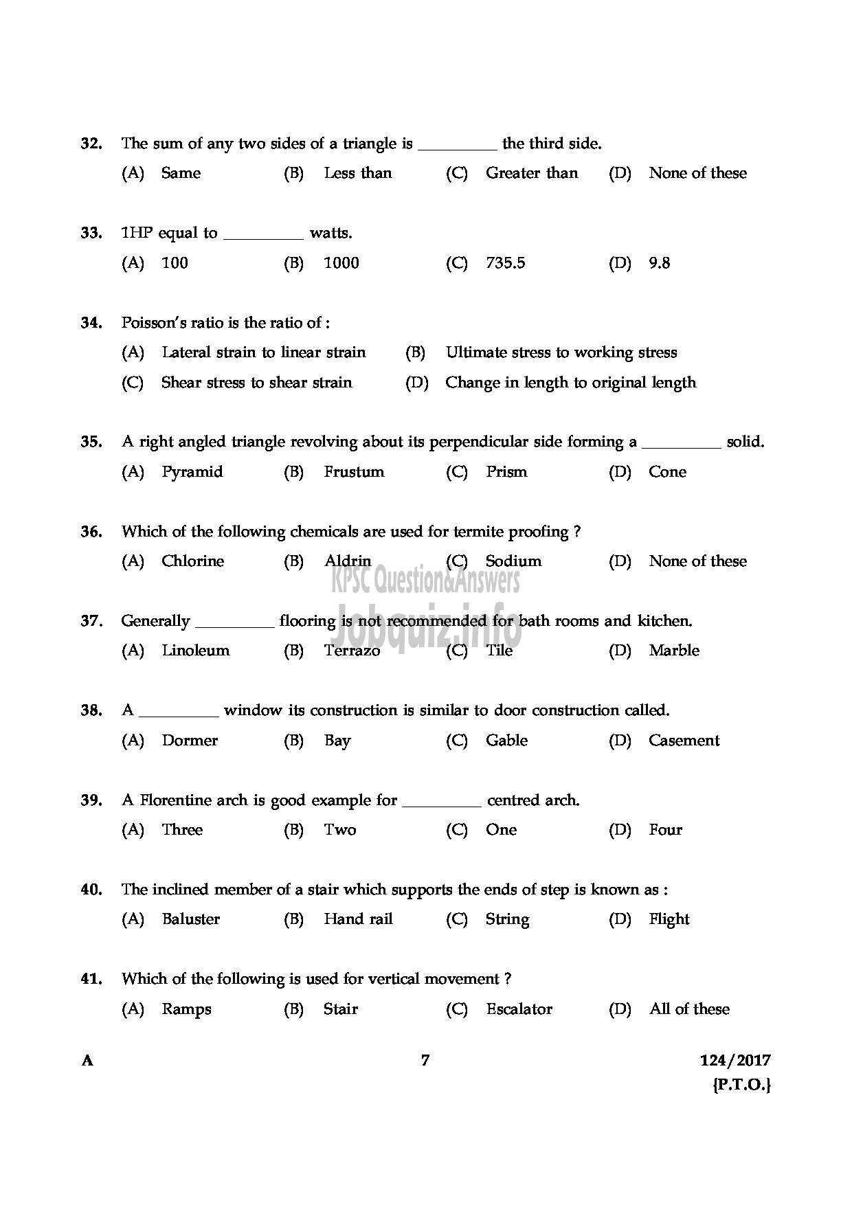 Kerala PSC Question Paper - DRAFTSMAN GR II GROUND WATER-7