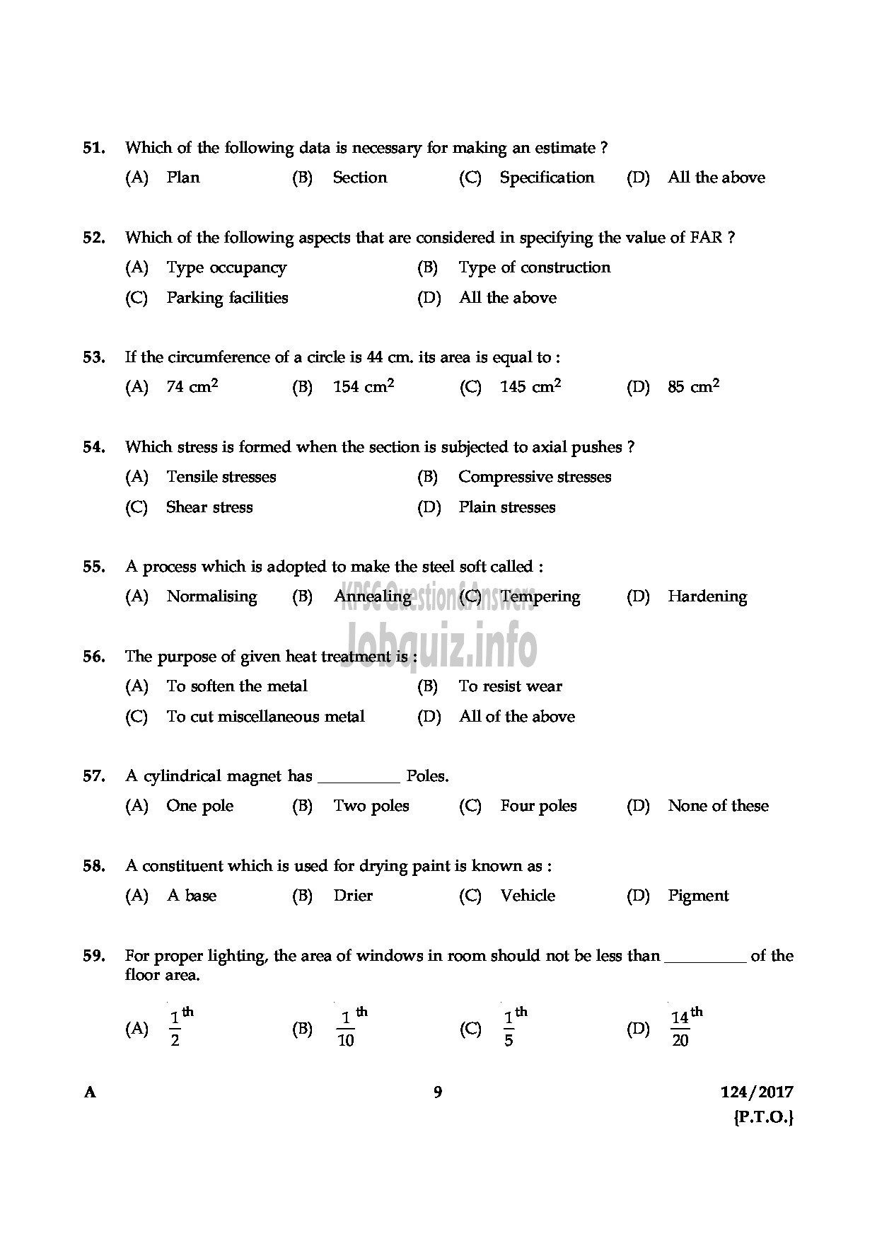 Kerala PSC Question Paper - DRAFTSMAN GR II GROUND WATER-9