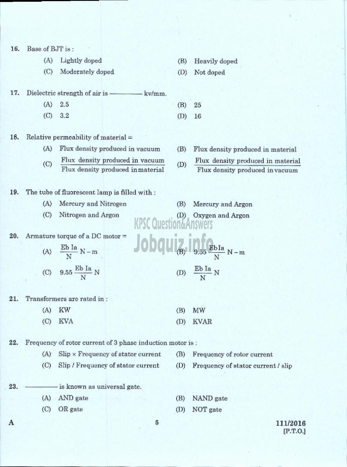 Kerala PSC Question Paper - DRAFTSMAN GR II /SECOND GRADE OVERSEER ELECTRICAL PWD/IRRIGATION-3