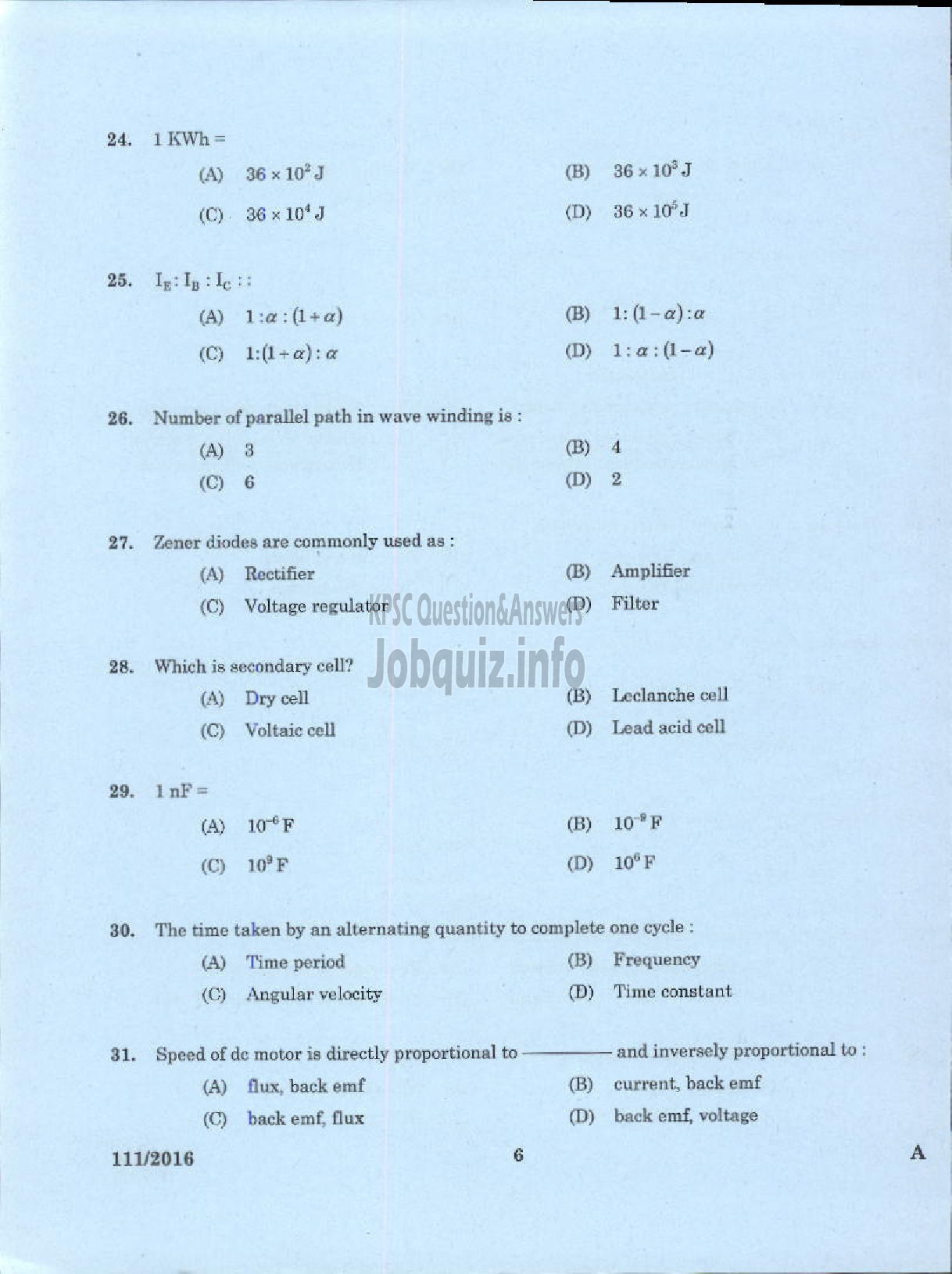 Kerala PSC Question Paper - DRAFTSMAN GR II /SECOND GRADE OVERSEER ELECTRICAL PWD/IRRIGATION-4