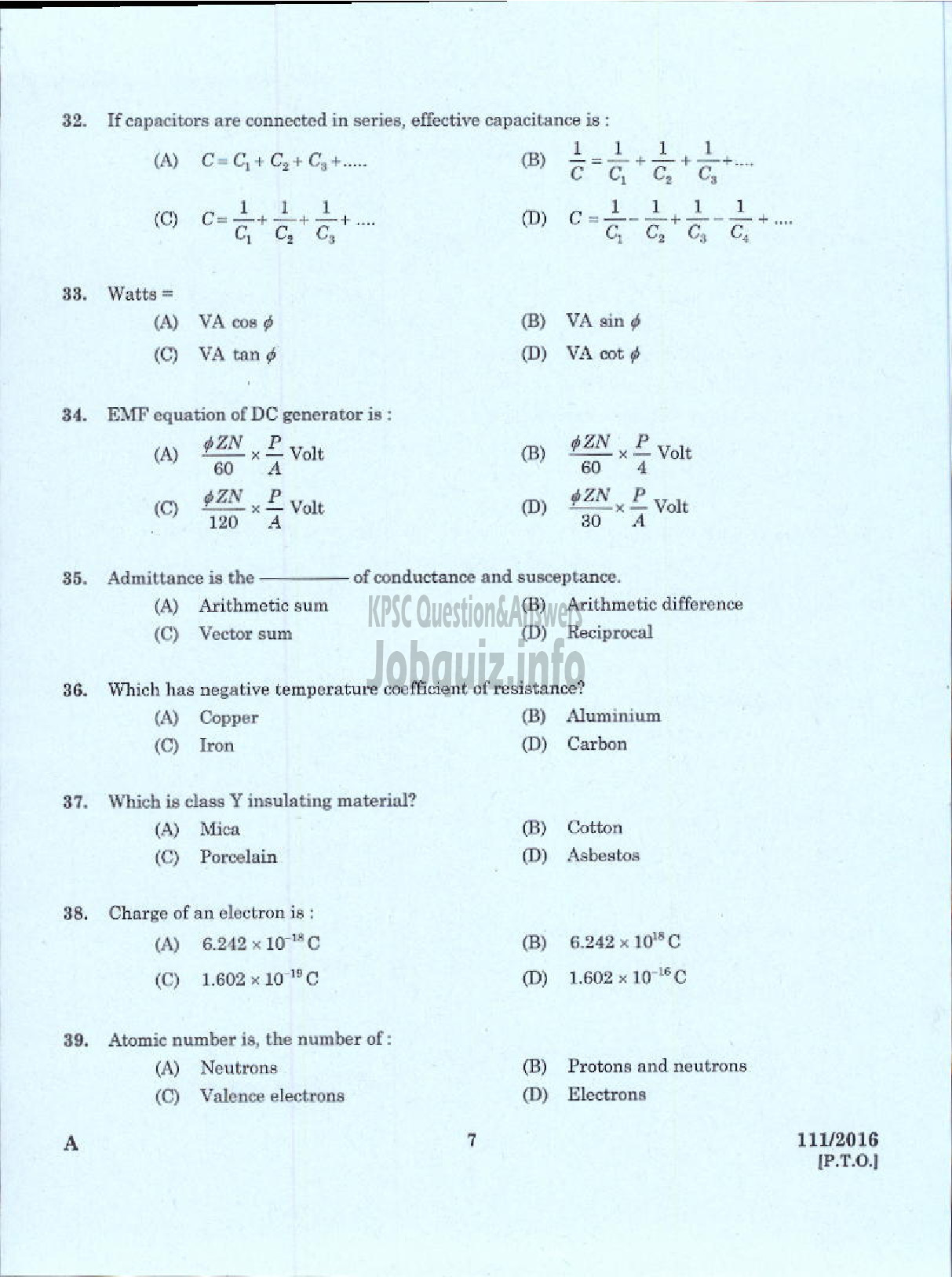 Kerala PSC Question Paper - DRAFTSMAN GR II /SECOND GRADE OVERSEER ELECTRICAL PWD/IRRIGATION-5