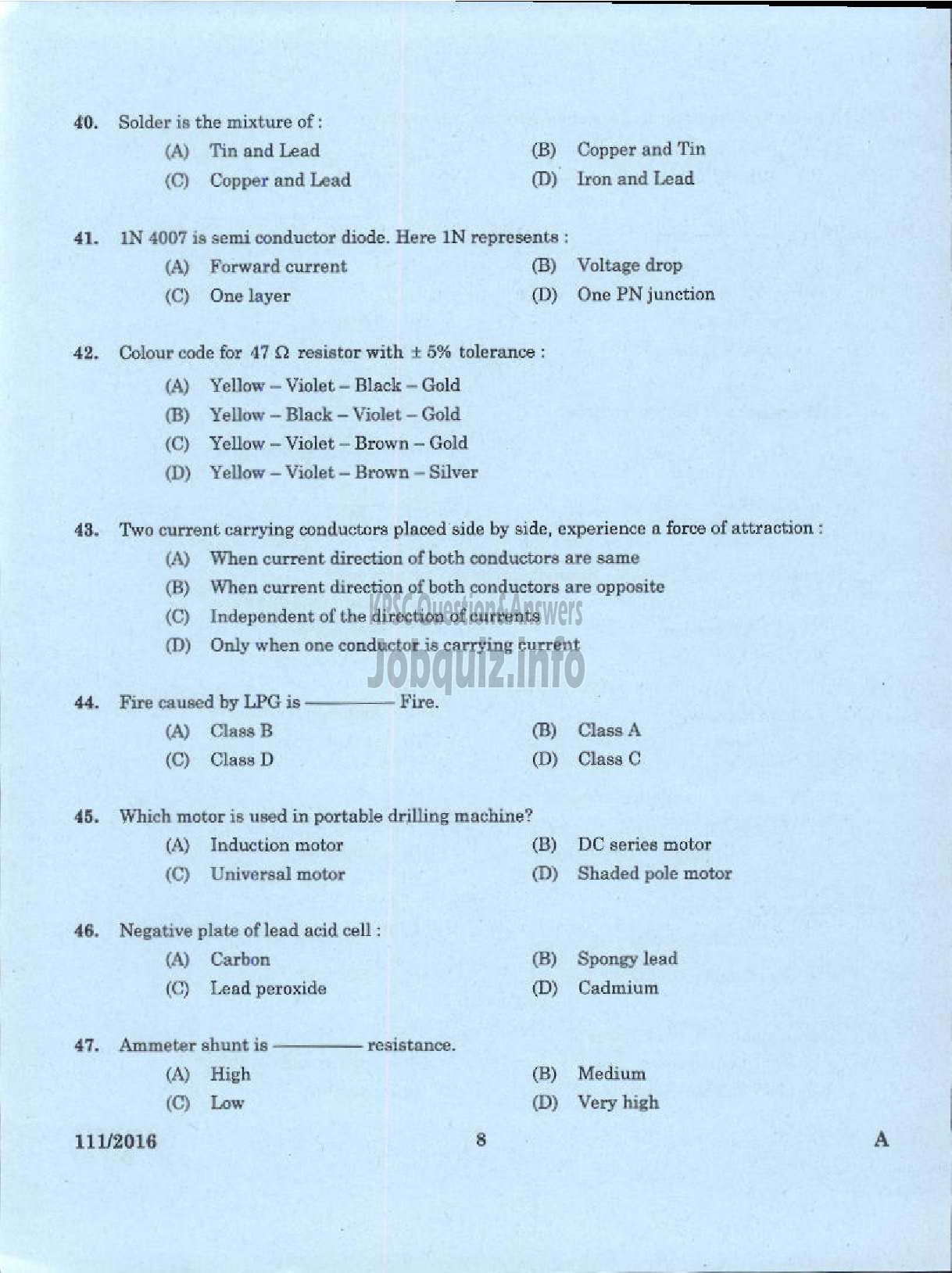 Kerala PSC Question Paper - DRAFTSMAN GR II /SECOND GRADE OVERSEER ELECTRICAL PWD/IRRIGATION-6