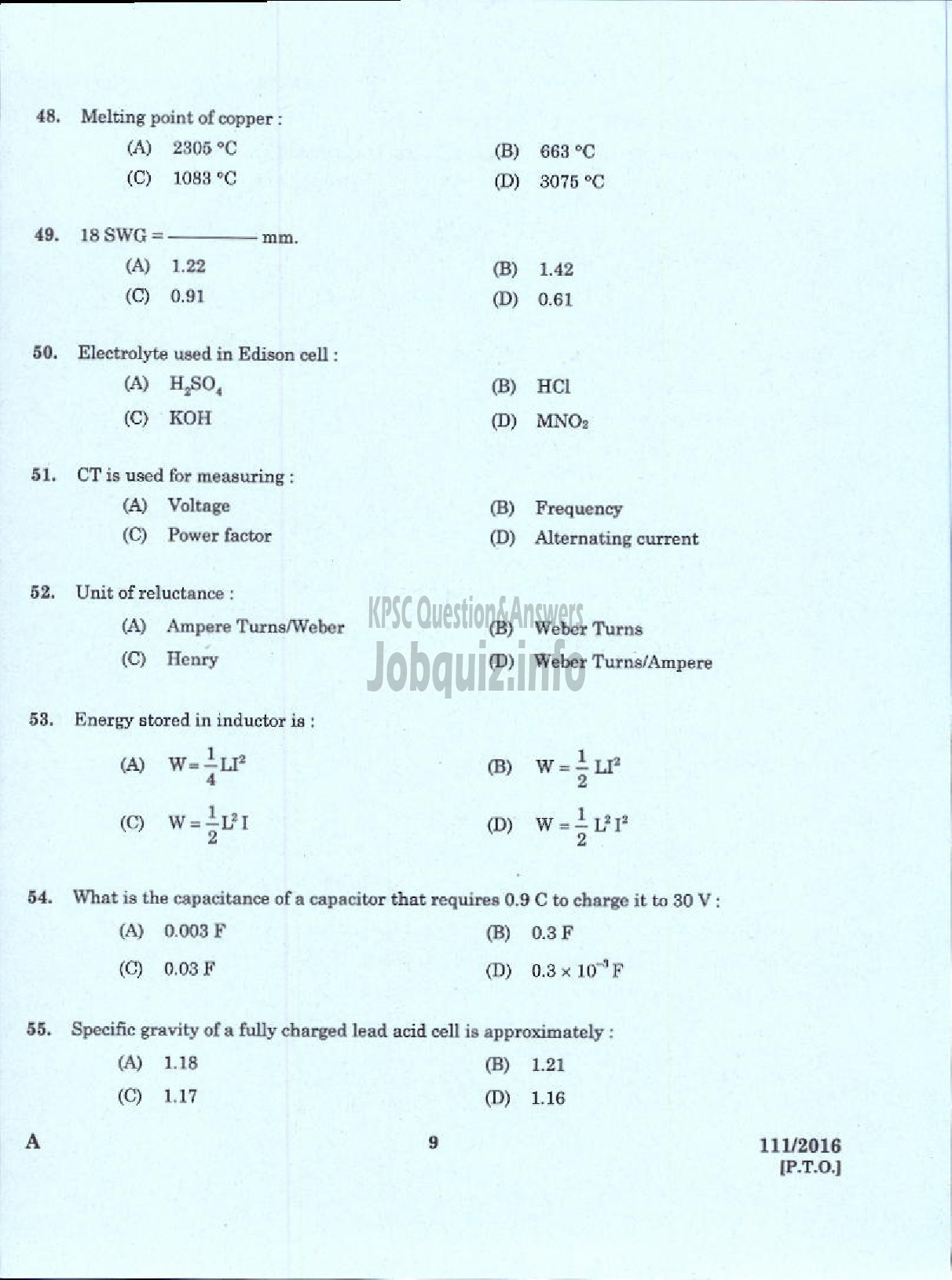 Kerala PSC Question Paper - DRAFTSMAN GR II /SECOND GRADE OVERSEER ELECTRICAL PWD/IRRIGATION-7