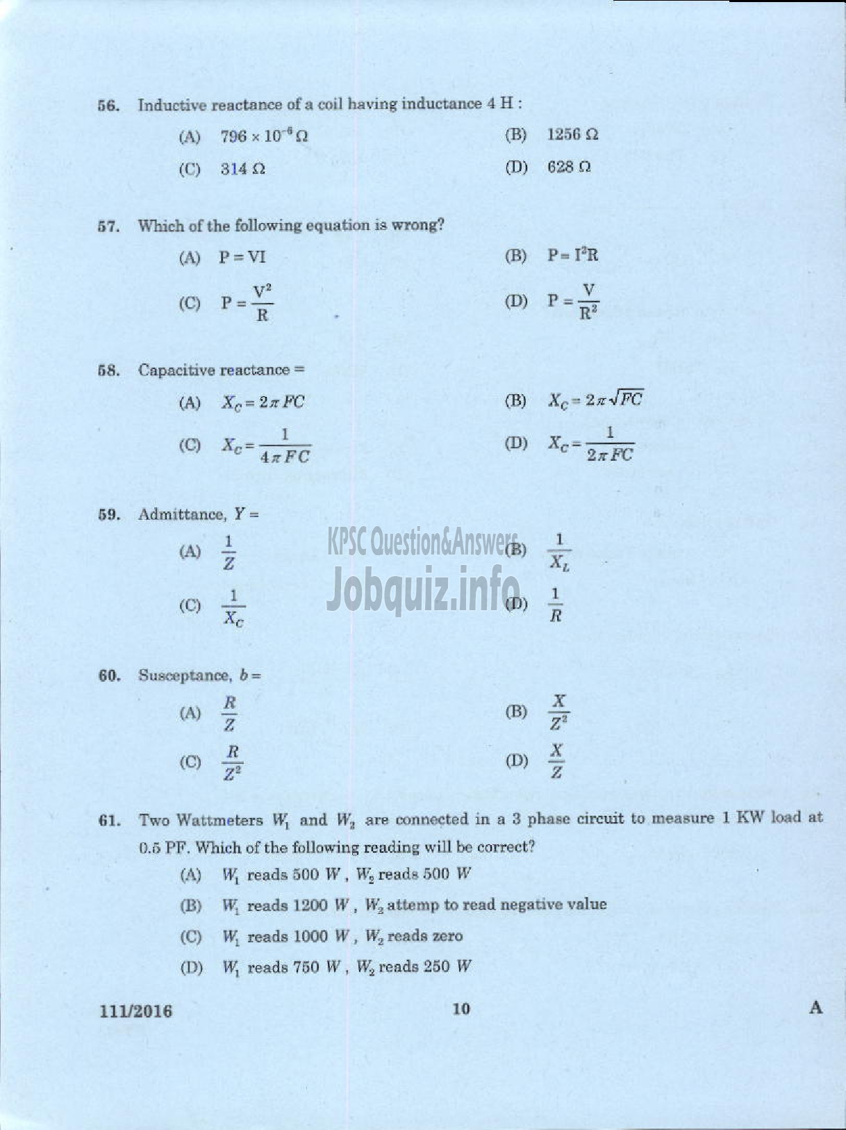 Kerala PSC Question Paper - DRAFTSMAN GR II /SECOND GRADE OVERSEER ELECTRICAL PWD/IRRIGATION-8