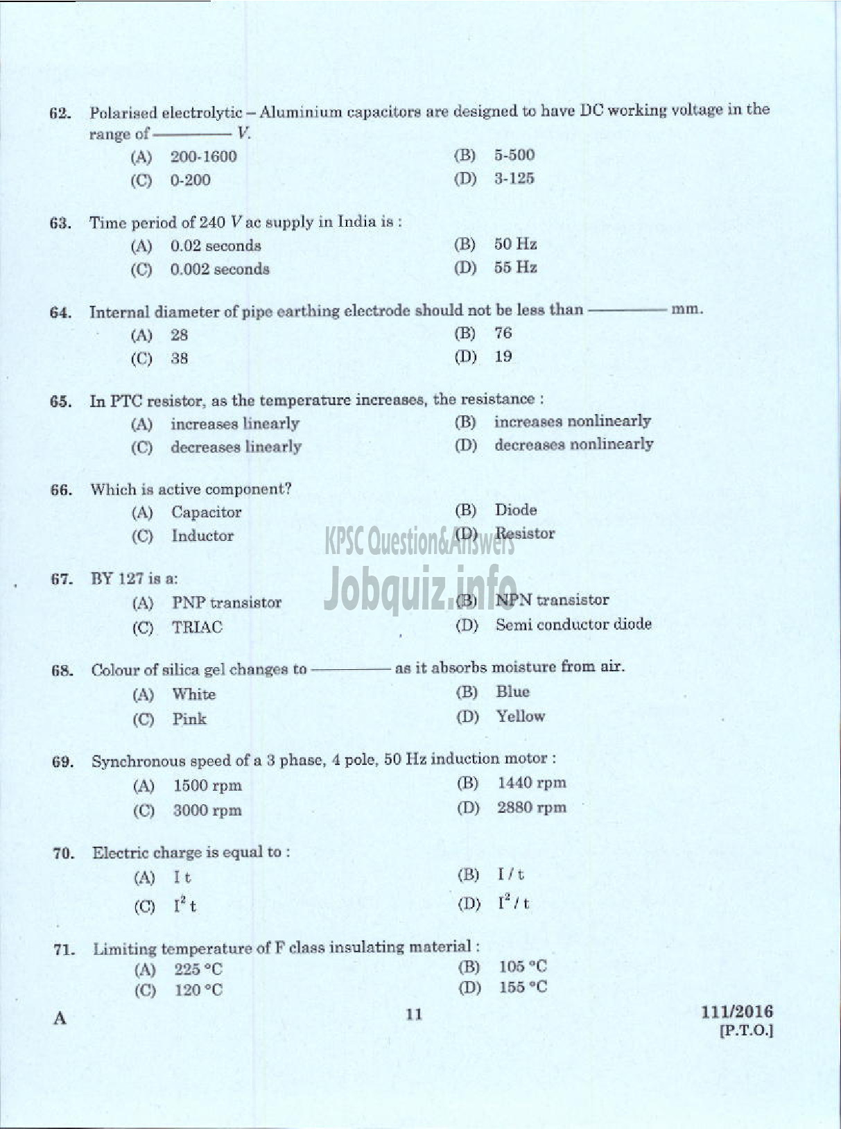 Kerala PSC Question Paper - DRAFTSMAN GR II /SECOND GRADE OVERSEER ELECTRICAL PWD/IRRIGATION-9