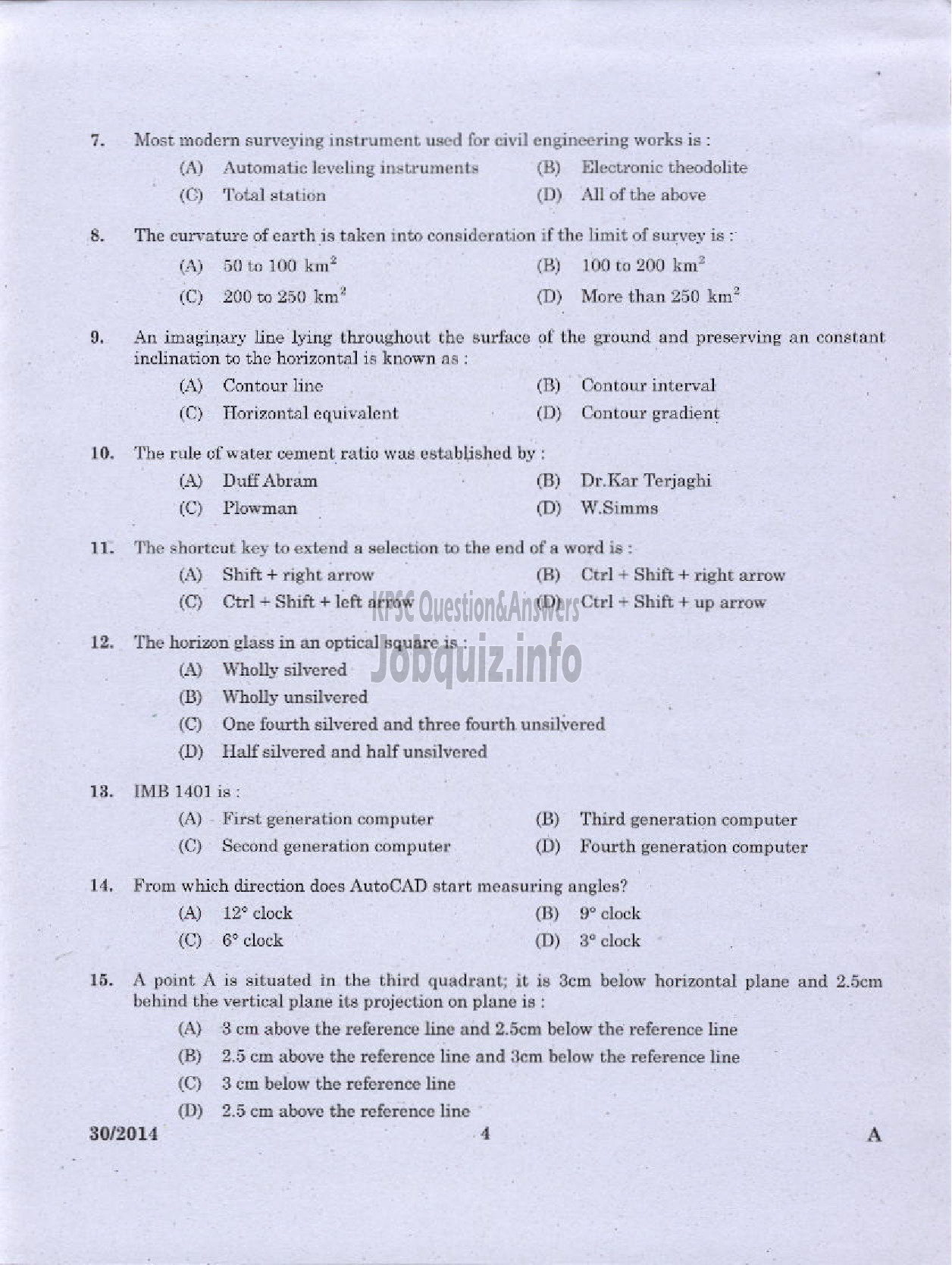 Kerala PSC Question Paper - DRAFTSMAN GR II/TOWN PLG SURVEYOR GR II-2