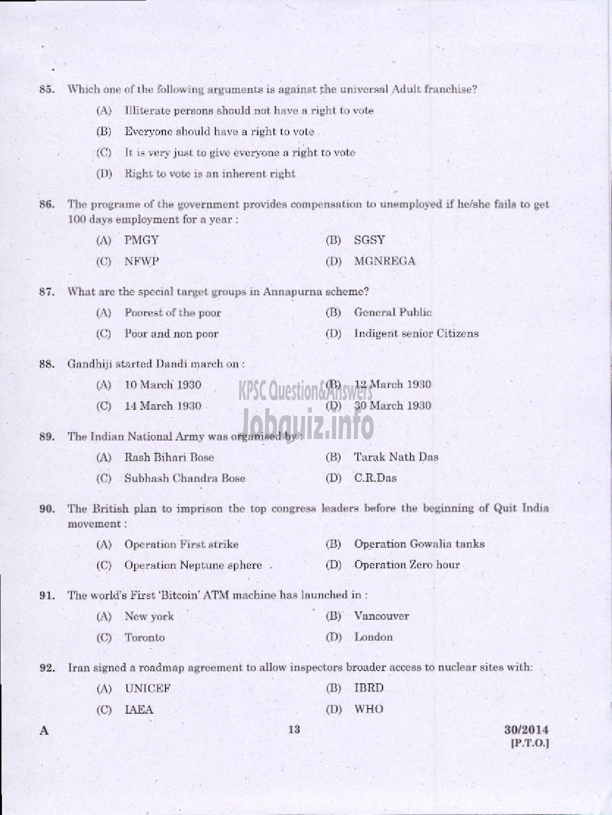 Kerala PSC Question Paper - DRAFTSMAN GR II/TOWN PLG SURVEYOR GR II-11
