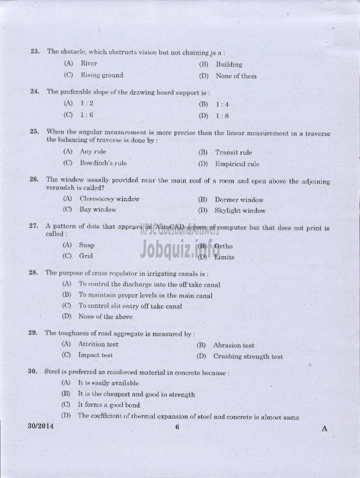 Kerala PSC Question Paper - DRAFTSMAN GR II/TOWN PLG SURVEYOR GR II-4