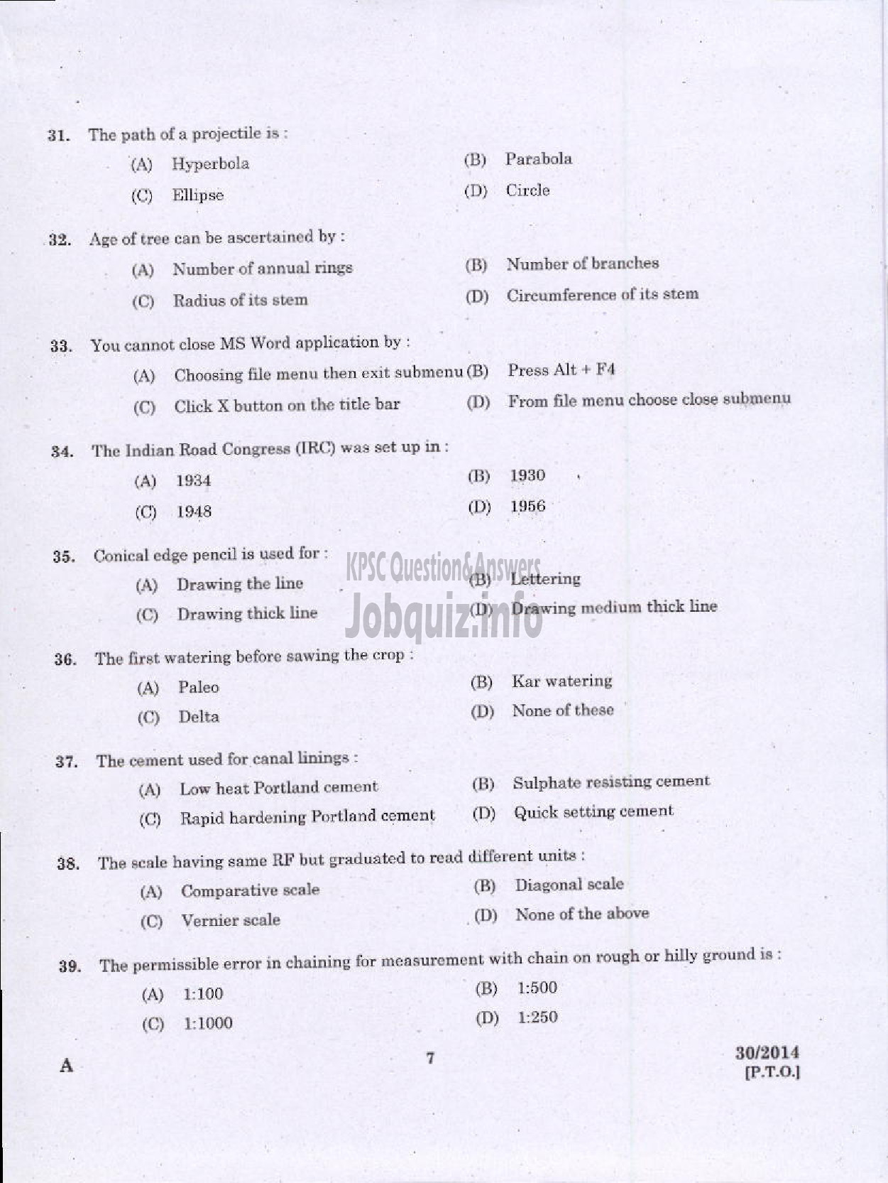 Kerala PSC Question Paper - DRAFTSMAN GR II/TOWN PLG SURVEYOR GR II-5