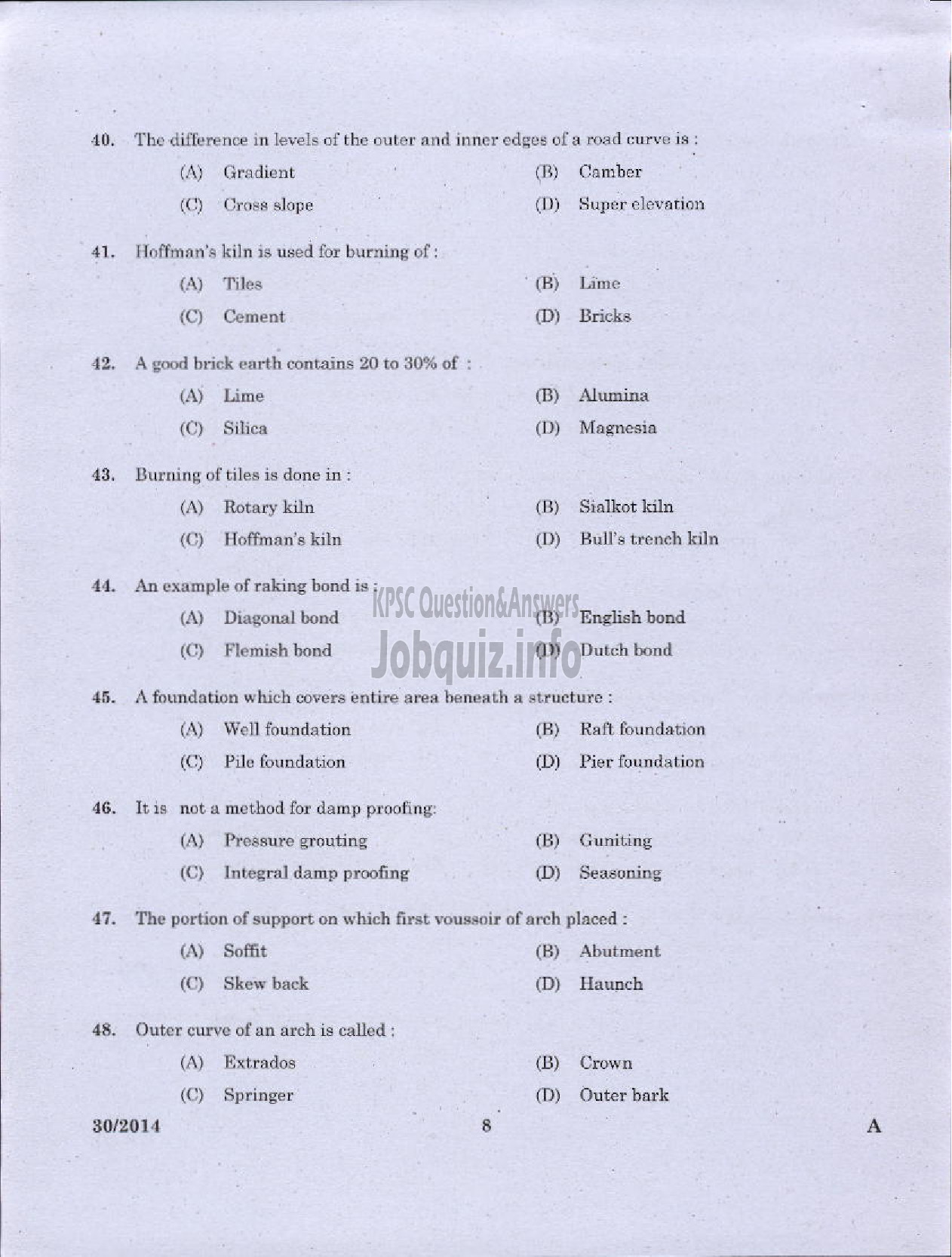 Kerala PSC Question Paper - DRAFTSMAN GR II/TOWN PLG SURVEYOR GR II-6
