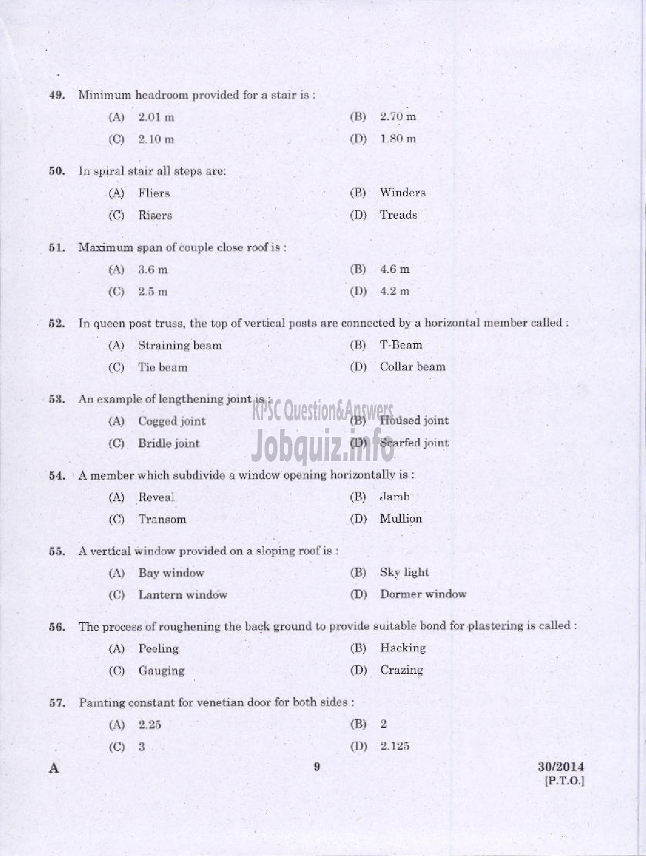 Kerala PSC Question Paper - DRAFTSMAN GR II/TOWN PLG SURVEYOR GR II-7
