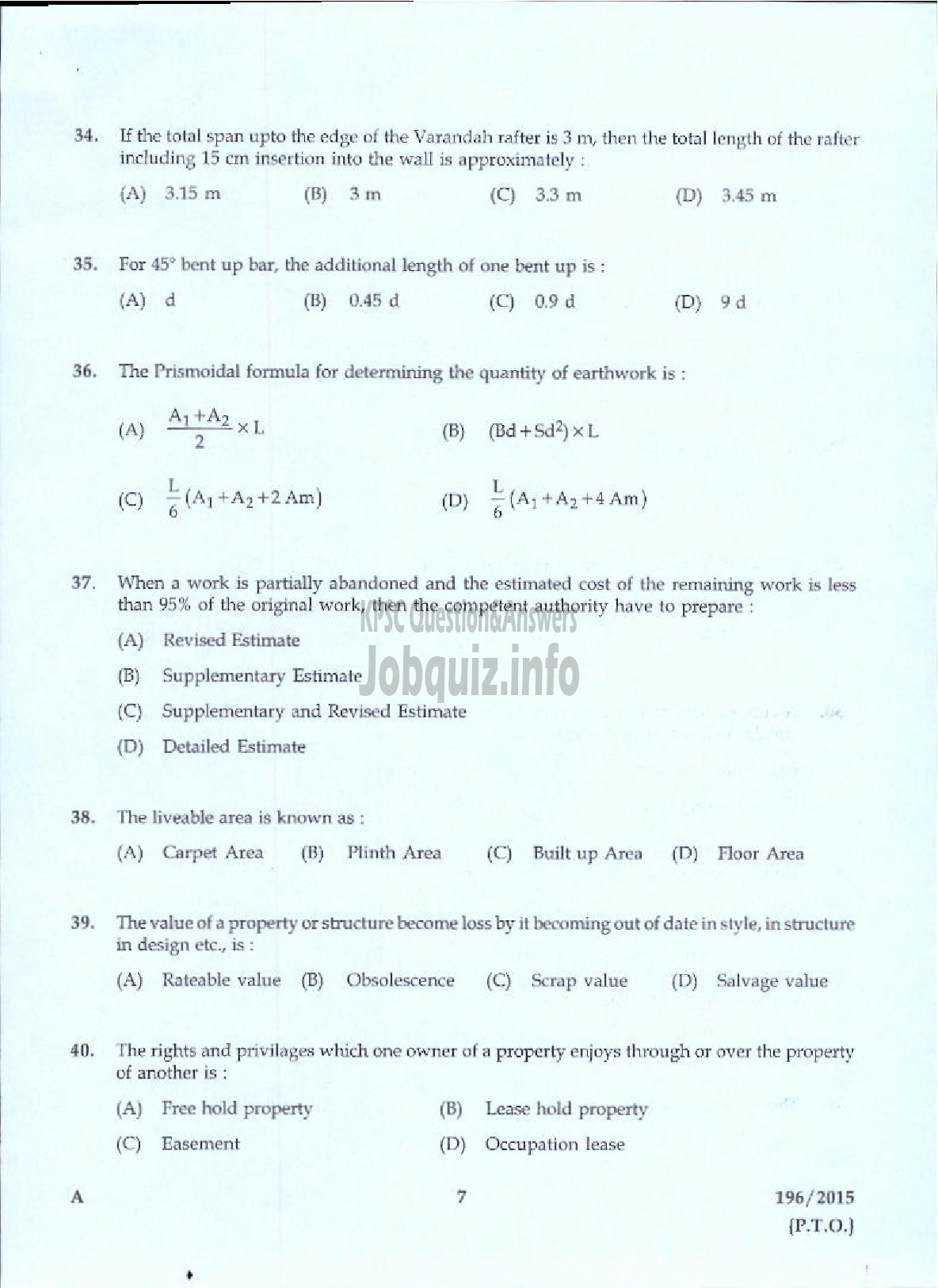 Kerala PSC Question Paper - DRAFTSMAN GR I/ TOWN PLANNING SURVEYOR GR I TOWN AND COUNTRY PLANNING-5