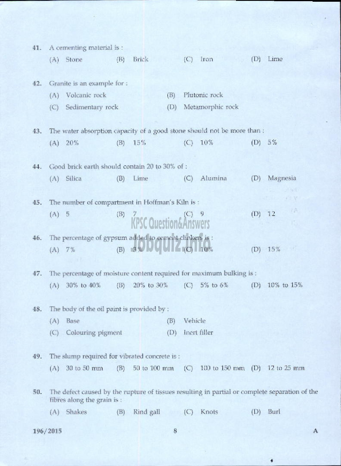 Kerala PSC Question Paper - DRAFTSMAN GR I/ TOWN PLANNING SURVEYOR GR I TOWN AND COUNTRY PLANNING-6
