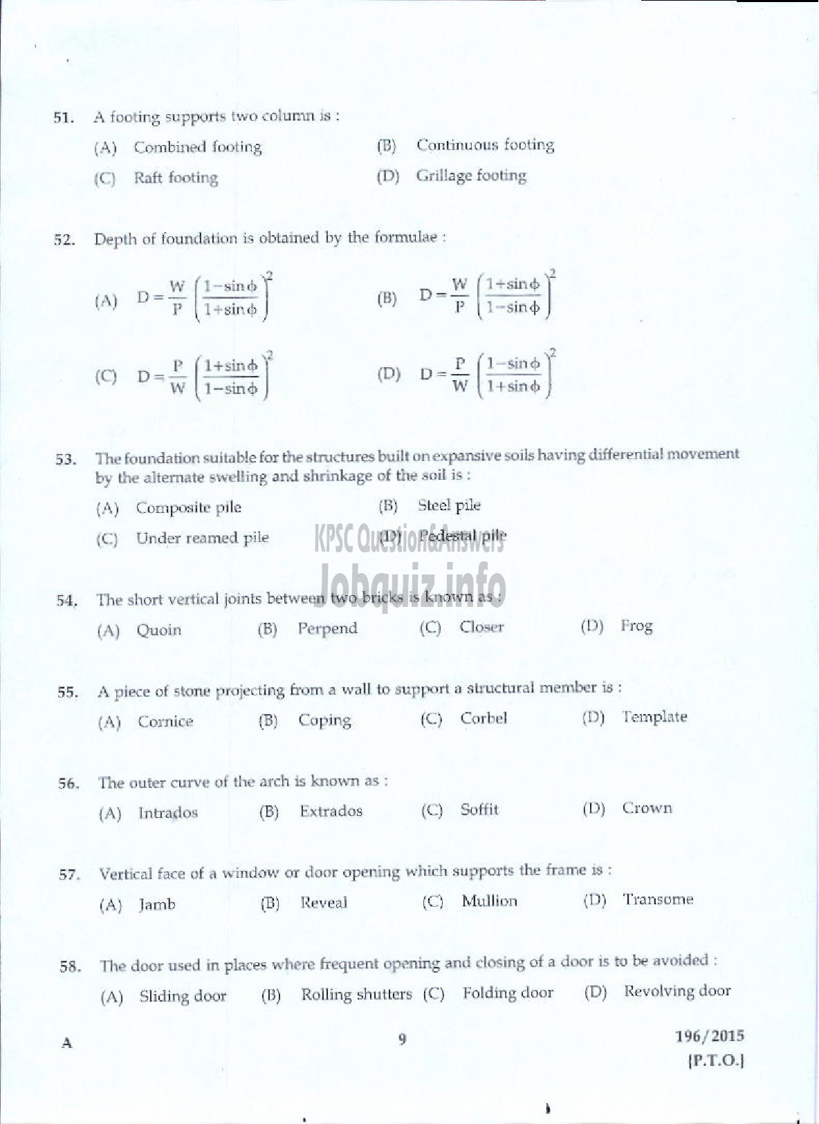 Kerala PSC Question Paper - DRAFTSMAN GR I/ TOWN PLANNING SURVEYOR GR I TOWN AND COUNTRY PLANNING-7