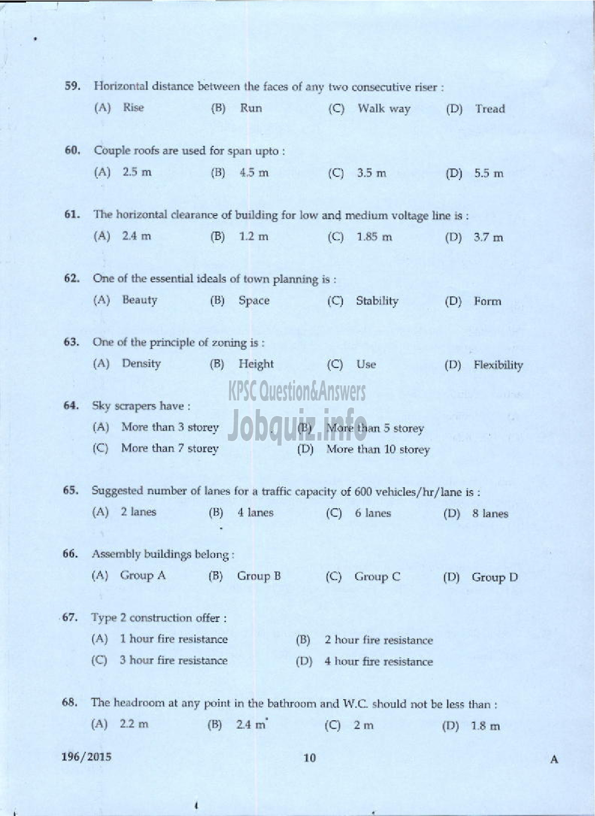 Kerala PSC Question Paper - DRAFTSMAN GR I/ TOWN PLANNING SURVEYOR GR I TOWN AND COUNTRY PLANNING-8