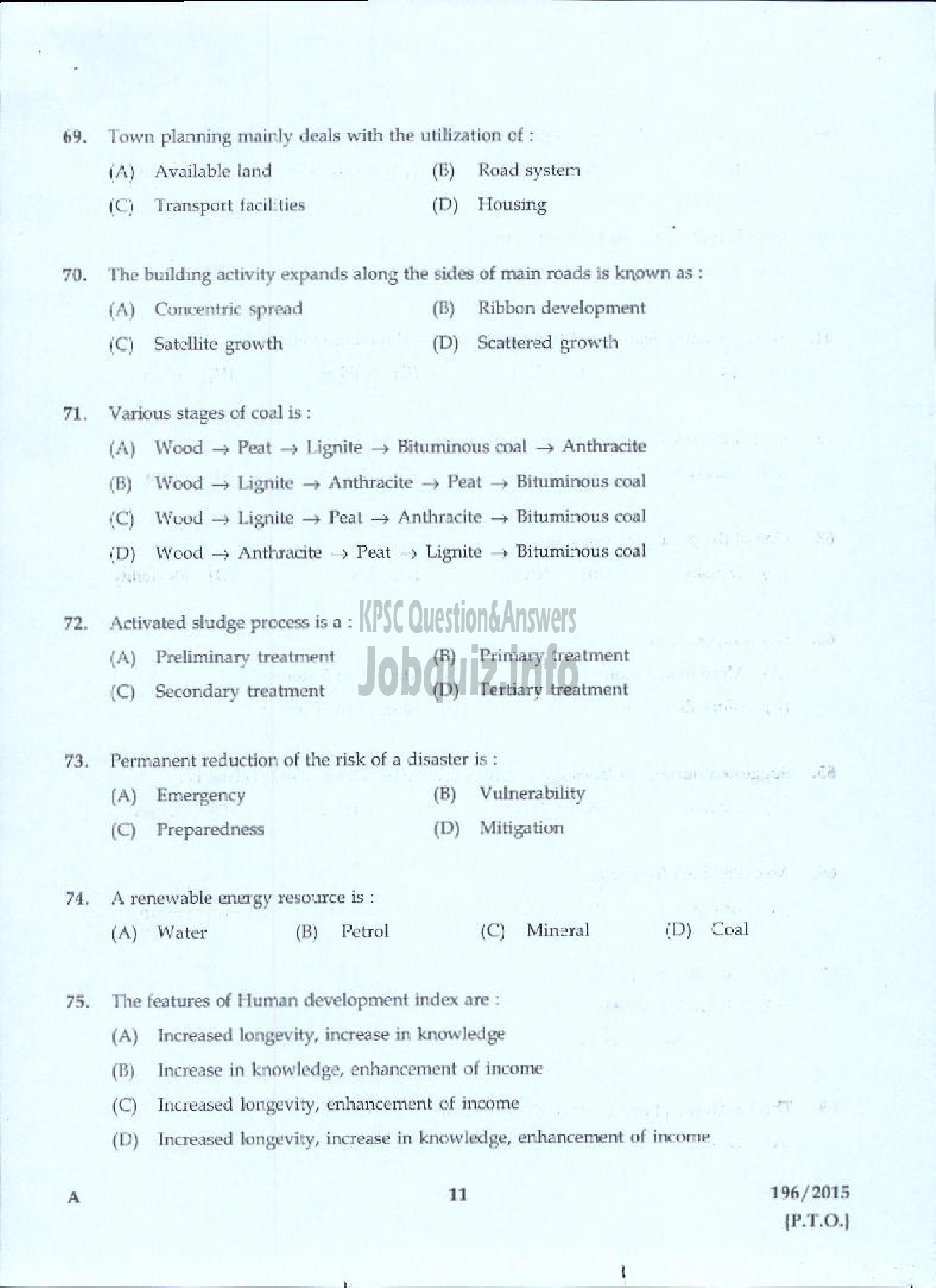 Kerala PSC Question Paper - DRAFTSMAN GR I/ TOWN PLANNING SURVEYOR GR I TOWN AND COUNTRY PLANNING-9