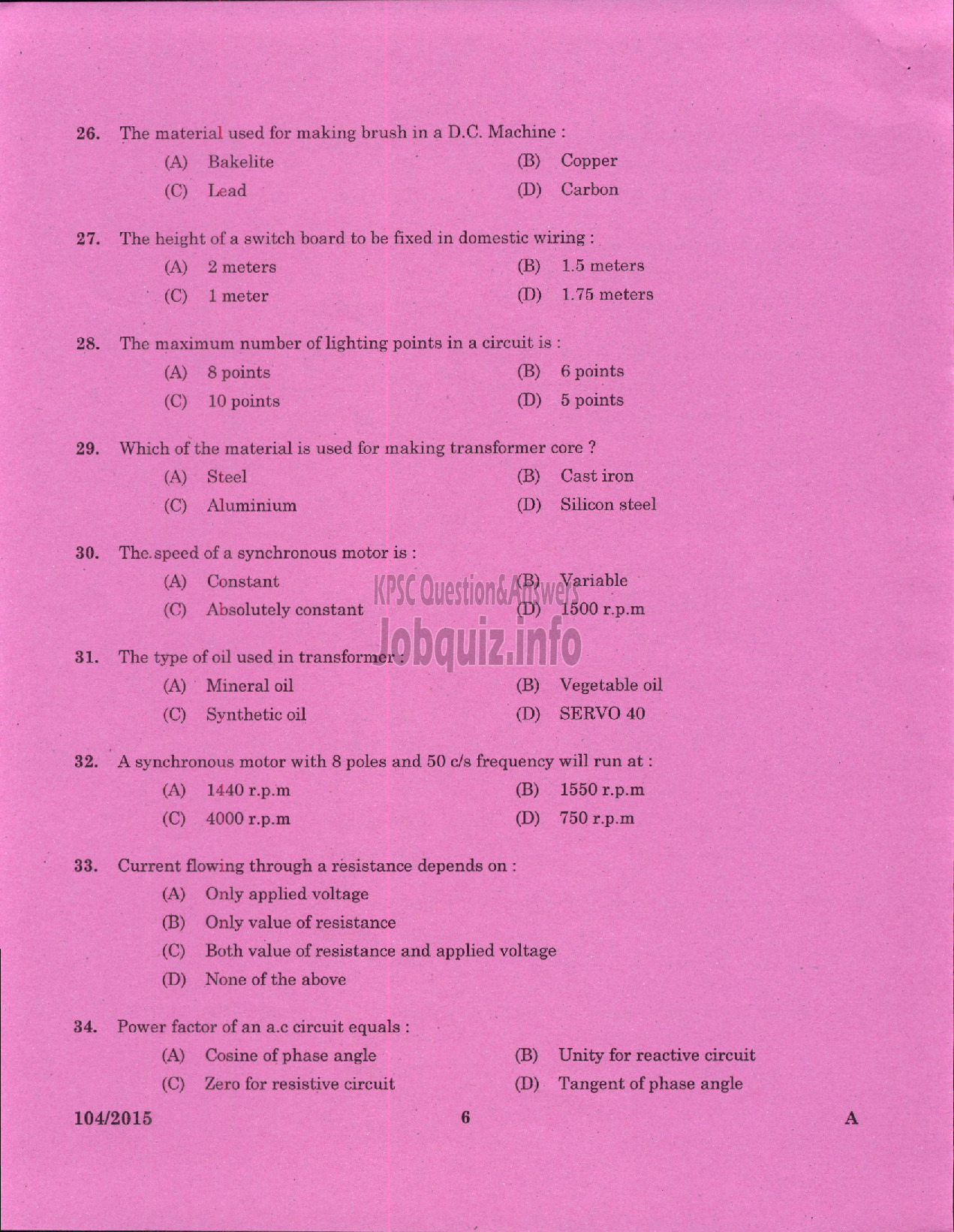 Kerala PSC Question Paper - DRAFTSMAN POLICE TELECOMMUNICAION UNIT-4