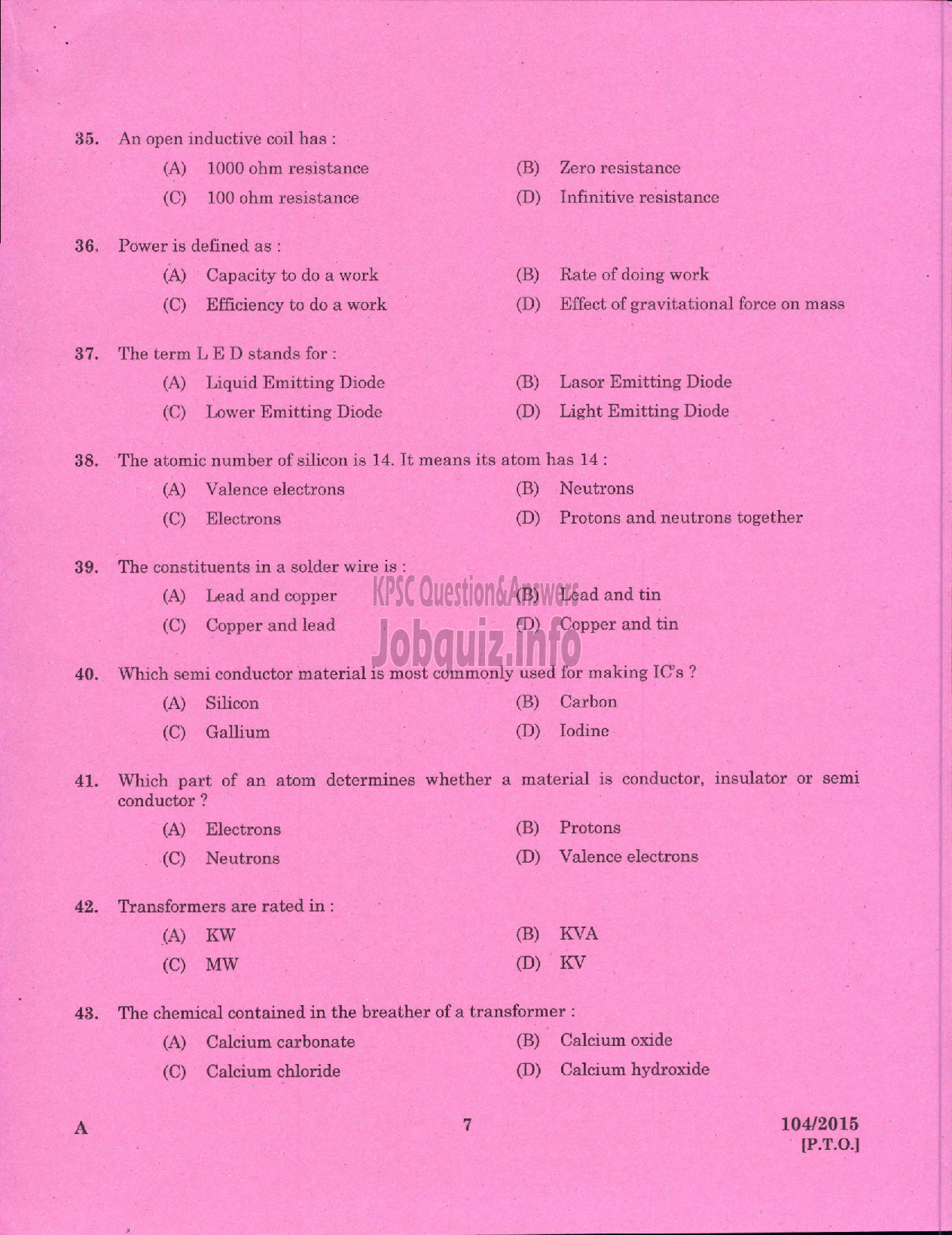 Kerala PSC Question Paper - DRAFTSMAN POLICE TELECOMMUNICAION UNIT-5