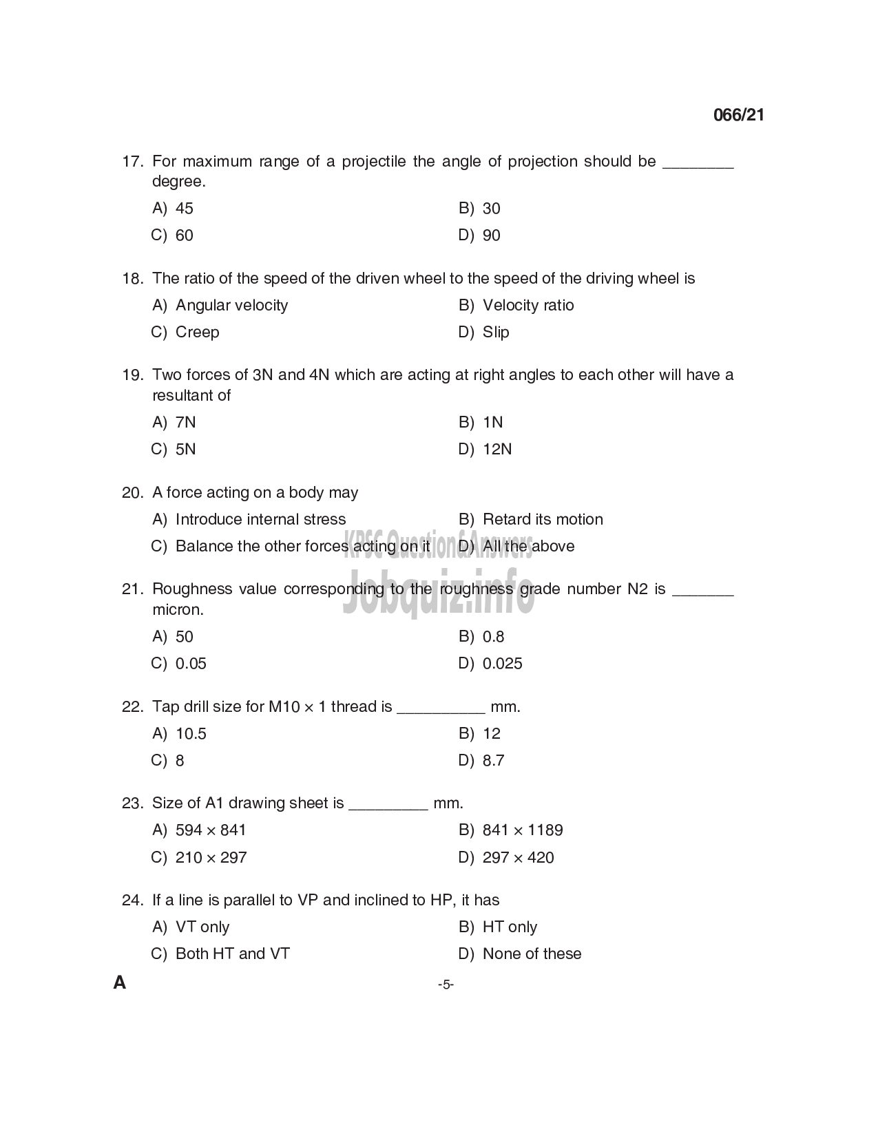 Kerala PSC Question Paper - DRAUGHTSMAN GRADE II (MECHANICAL) in KEAEC Ltd and OVERSEER/ DRAFTSMAN (MECHANICAL) GRADE II in PWD/ Irrigation-5