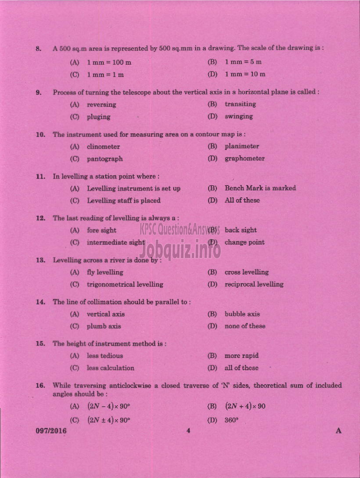 Kerala PSC Question Paper - DRAUGHTSMAN GR II SURVEY AND LAND RECORDS-2