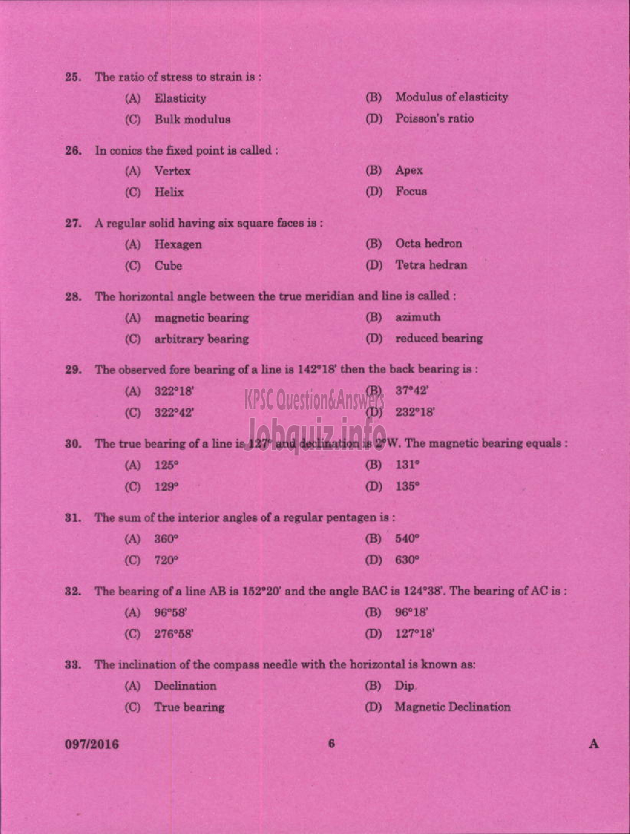 Kerala PSC Question Paper - DRAUGHTSMAN GR II SURVEY AND LAND RECORDS-4