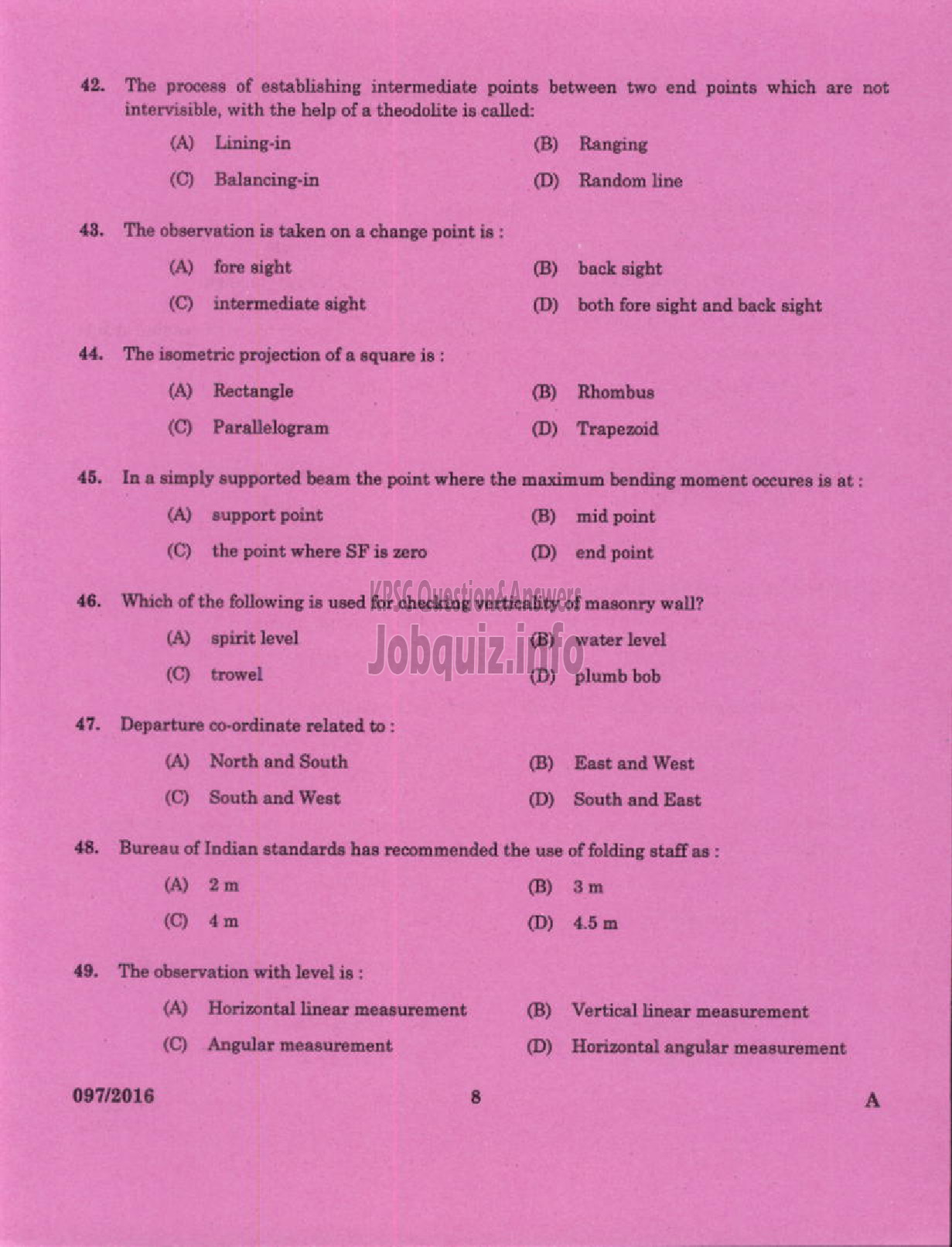 Kerala PSC Question Paper - DRAUGHTSMAN GR II SURVEY AND LAND RECORDS-6