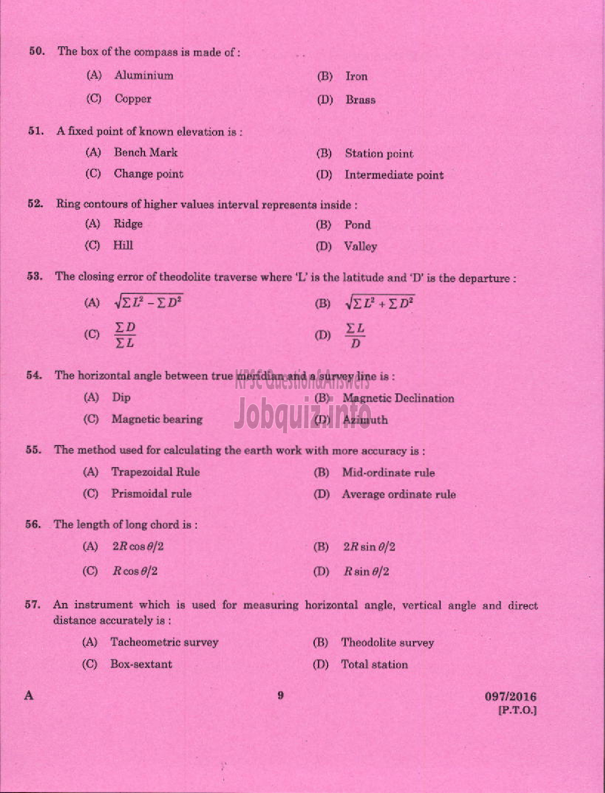 Kerala PSC Question Paper - DRAUGHTSMAN GR II SURVEY AND LAND RECORDS-7
