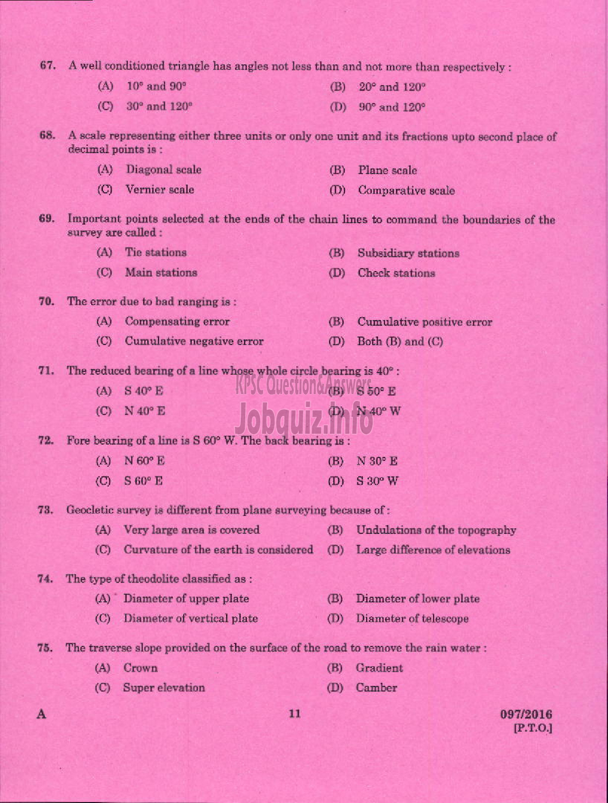 Kerala PSC Question Paper - DRAUGHTSMAN GR II SURVEY AND LAND RECORDS-9