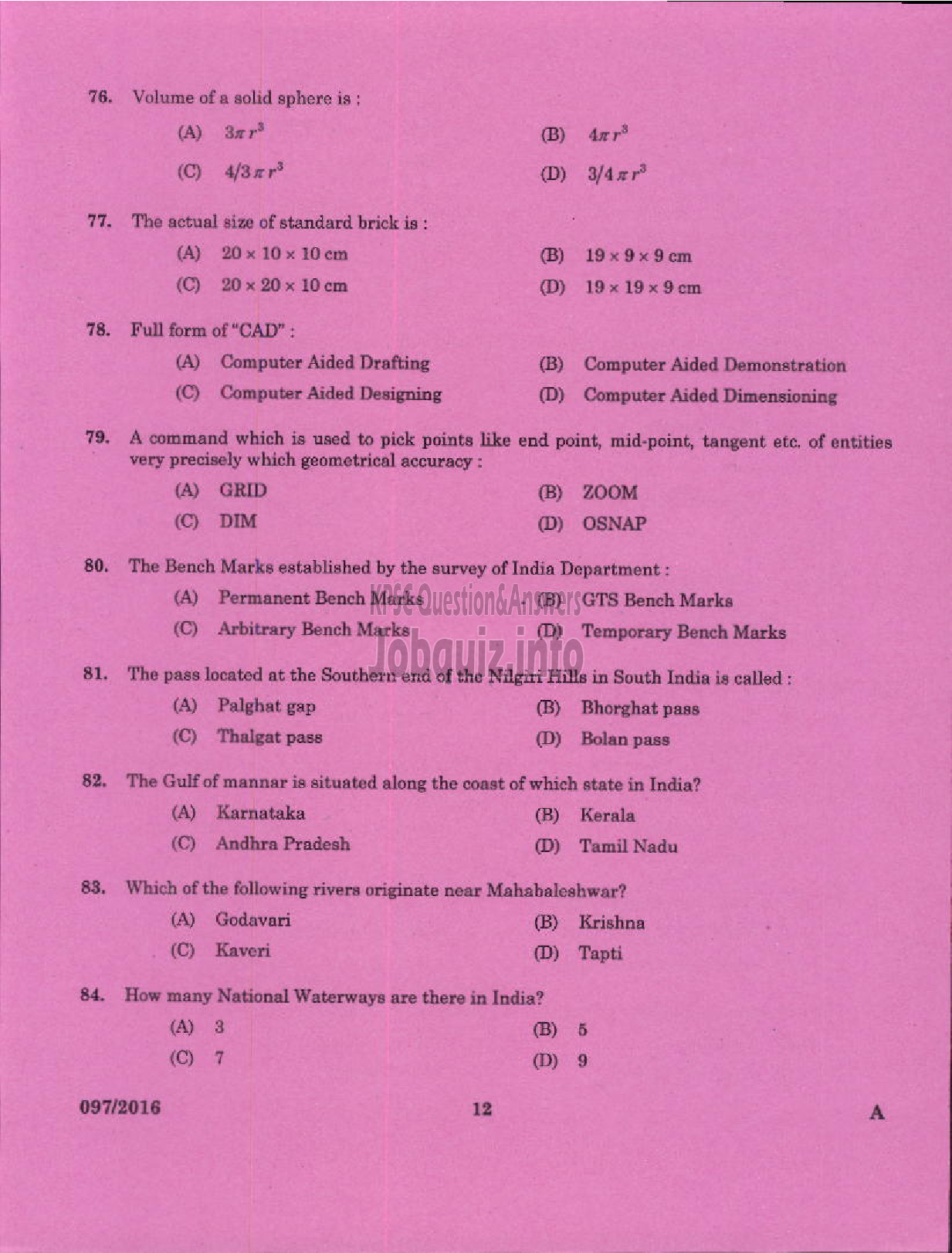 Kerala PSC Question Paper - DRAUGHTSMAN GR II SURVEY AND LAND RECORDS-10