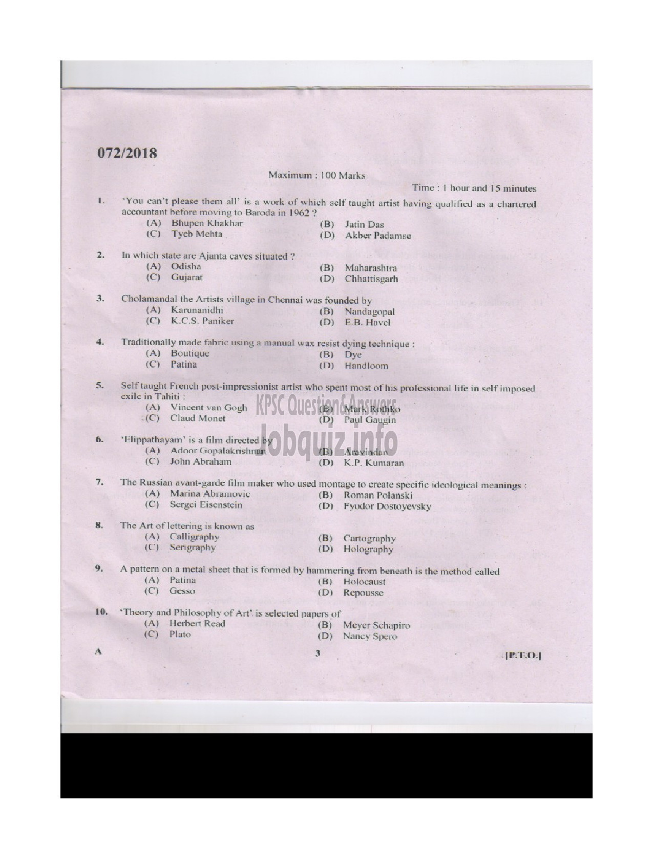 Kerala PSC Question Paper - DRAWING TEACHER HIGH SCHOOL HIGH SCHOOL EDUCATION-2