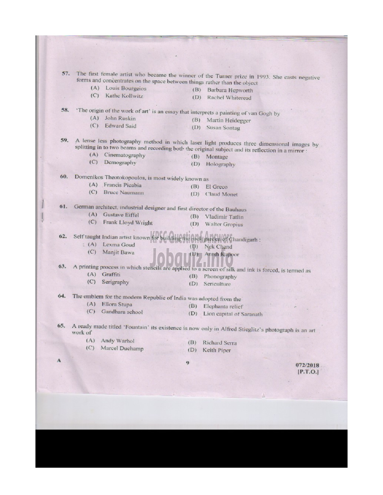 Kerala PSC Question Paper - DRAWING TEACHER HIGH SCHOOL HIGH SCHOOL EDUCATION-8